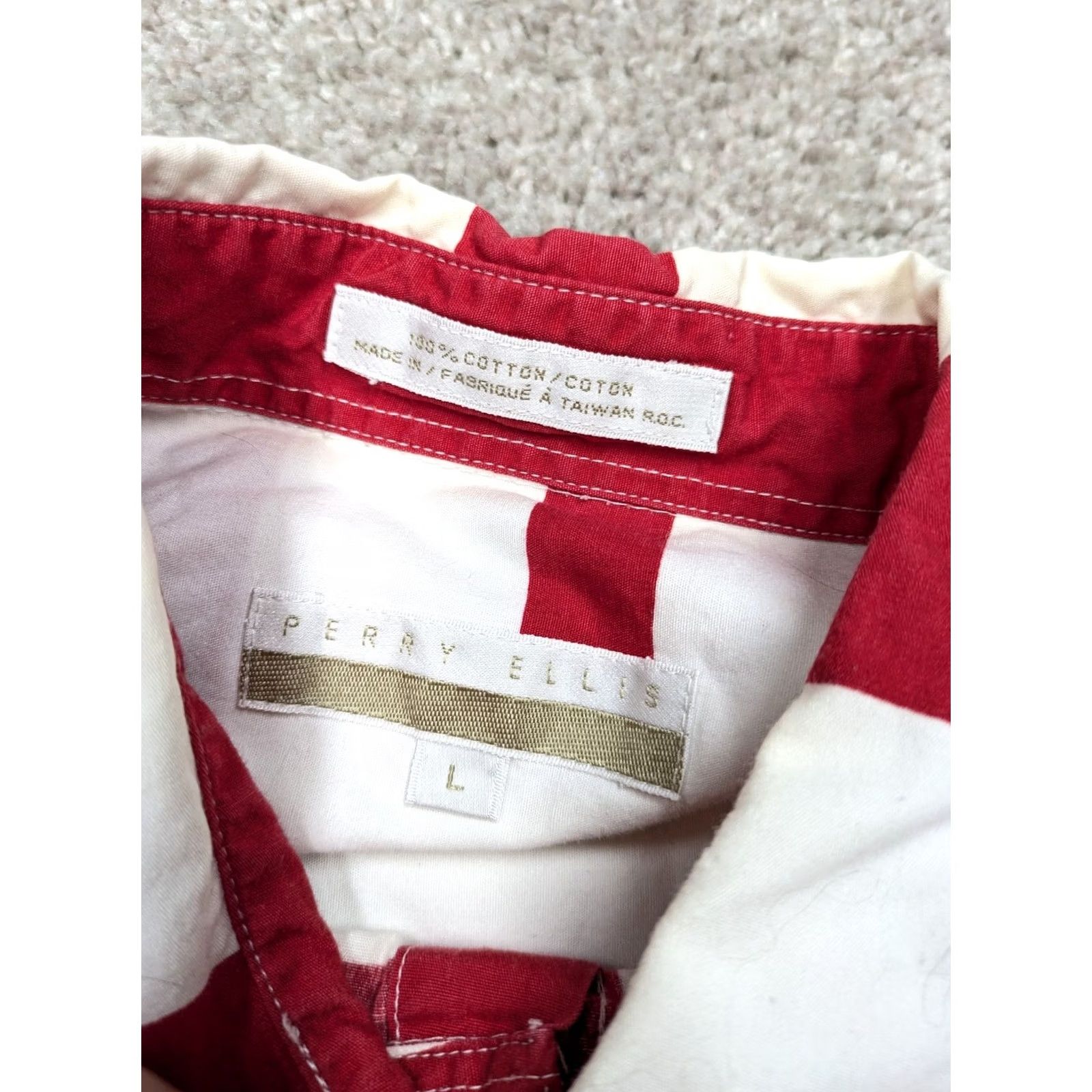 Perry Ellis VINTAGE Perry Ellis Shirt Men Large All Over Print Button Abstract 90s Red White Size US L / EU 52-54 / 3 - 7 Thumbnail