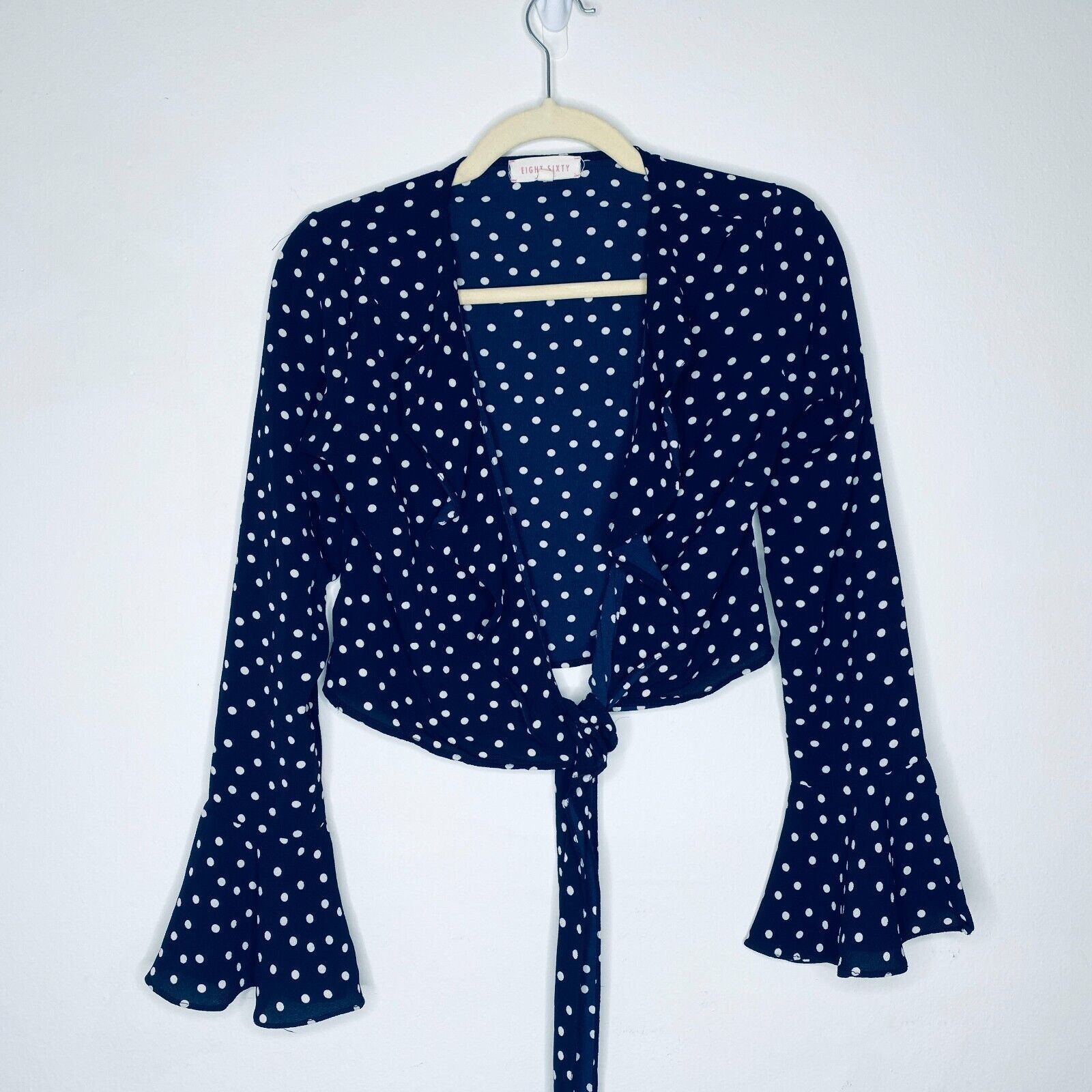 Other Revolve Eight Sixty Navy Cream Dot Wrap Front-V Crop Top SM Size S / US 4 / IT 40 - 6 Thumbnail