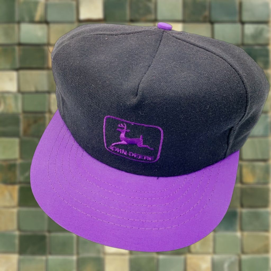 John Deere VINTAGE Swingster Hat Cap 80s John Deere Embroidered Purple Black Snapback One Size Mens Womens Boys Girls Size ONE SIZE - 1 Thumbnail