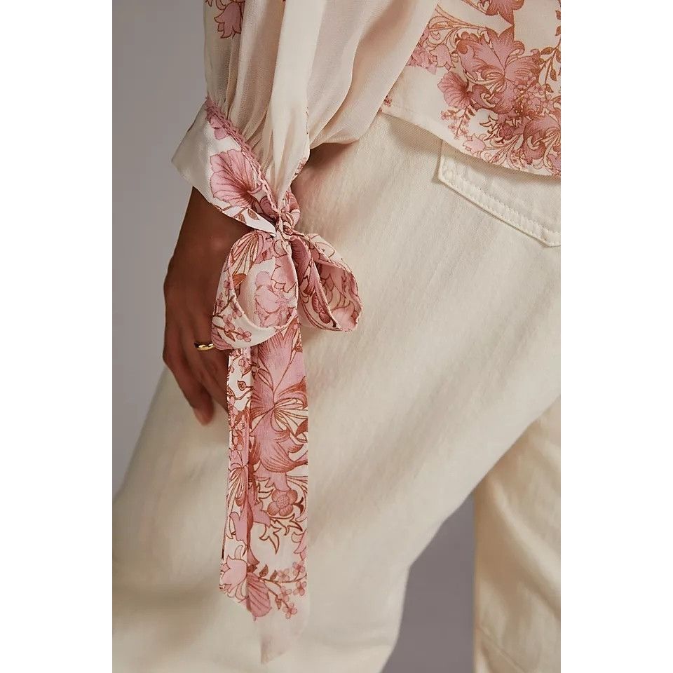 Anthropologie Anthropologie Sheer Ivory Rose Pink Floral Femme Blouse Size XS / US 0-2 / IT 36-38 - 7 Thumbnail