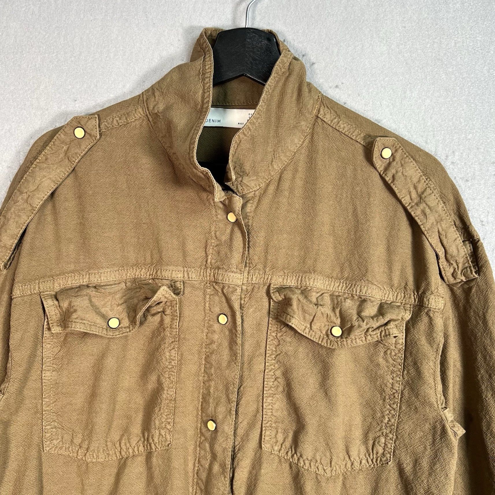 Zara Zara Military Shirt Jacket Womens Medium Brown Long Sleeve Linen Blend Size M / US 6-8 / IT 42-44 - 4 Thumbnail