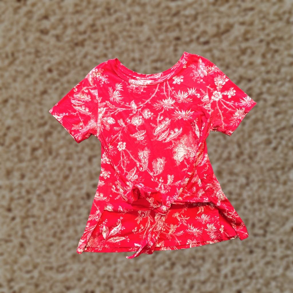 Vintage Maeve Top Womens Medium Pink Red Floral Tie Waist Tee Short Sleeve Anthro Shirt Size M / US 6-8 / IT 42-44 - 1 Thumbnail