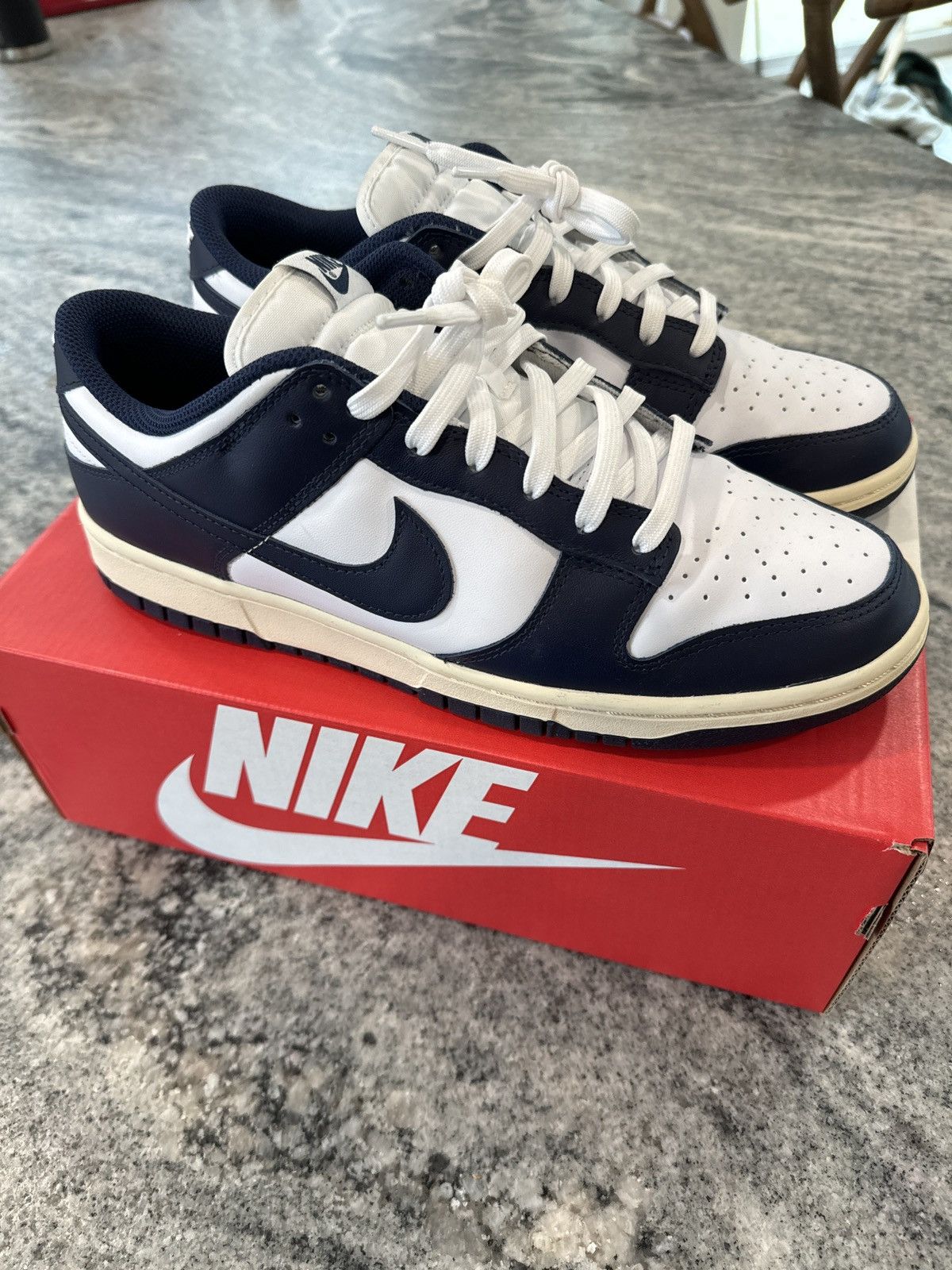 image of W Nike Dunk Low Vintage Navy Dunk Shoes, Men's (Size 10.5)