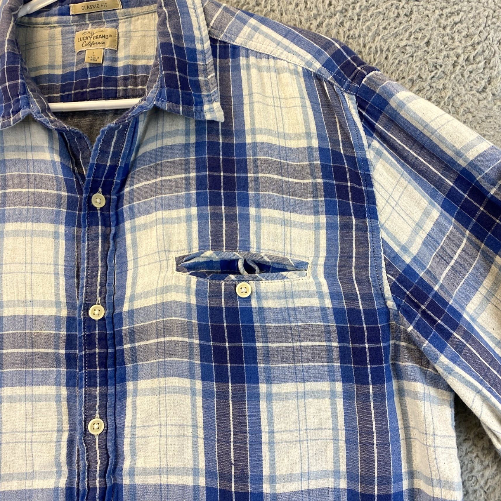 Lucky Brand Lucky Brand Men’s Long Sleeve Dress Shirt Size Large L 100% Cotton Blue / 72-21 Button-Up Button-Down Collared Check Western All Seasons Regular Size 42R - 2 Thumbnail