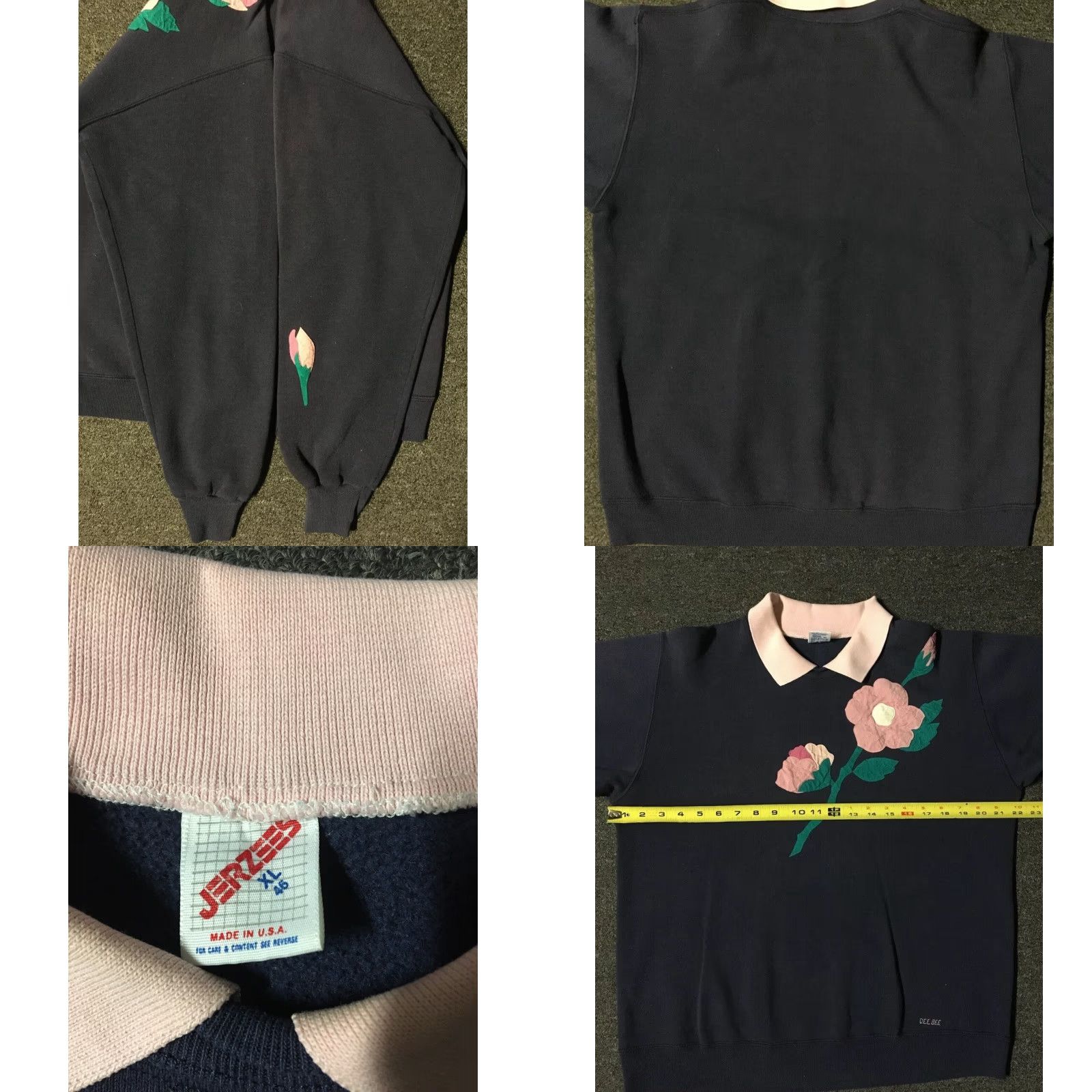 Jerzees VINTAGE Jerzees Sweatshirt Collared 80s 90s Navy Blue M USA Flowers Grunge Hip Hop Outdoor Sports Vintage 80s 90s Mens Shirt Pullover Long Sleeve USA Size US M / EU 48-50 / 2 - 8 Thumbnail