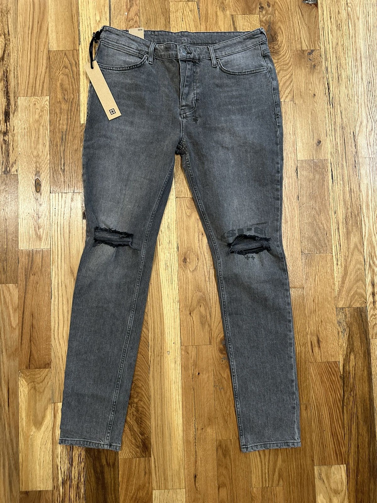 image of Ksubi Knee Spell Grey Denim Jeans Size 36, Men's