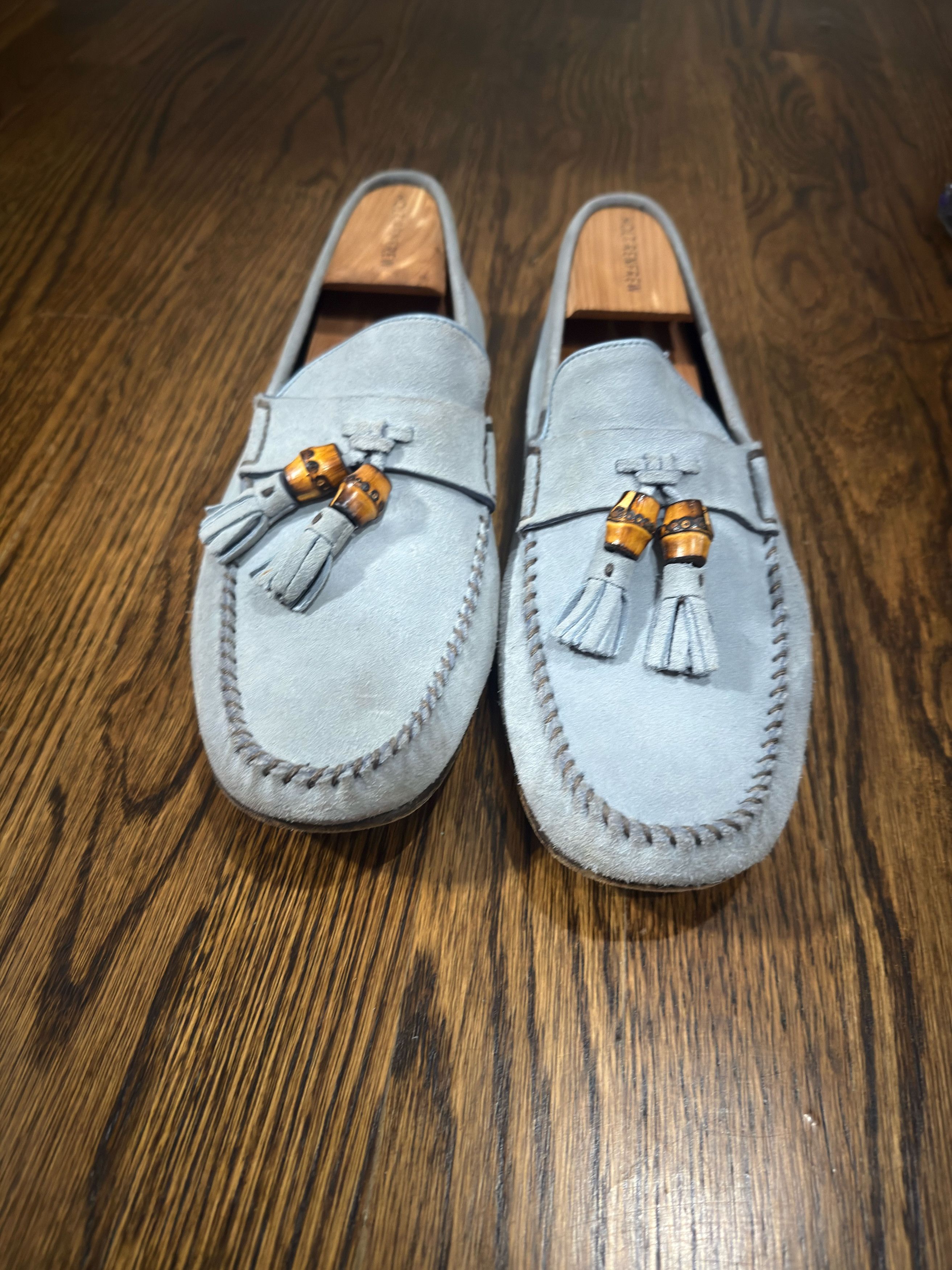 Gucci Gucci Bamboo Tassel Loafers Light Blue Suede Made in Italy Size US 9 / EU 42 - 1 Thumbnail