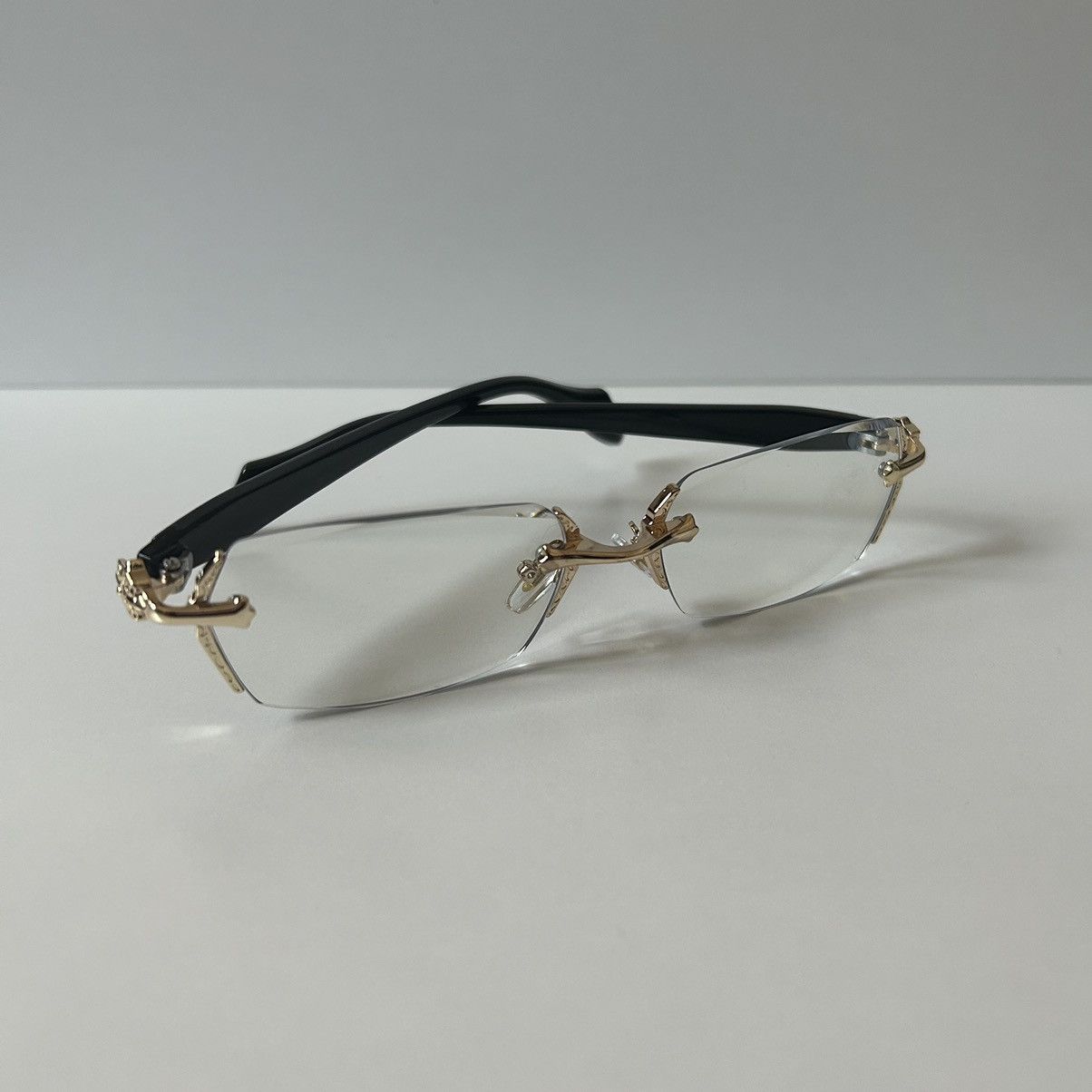Japanese Brand × Vintage 90s Y2K retro style black frame gold cross rimless glasses Size ONE SIZE - 7 Thumbnail