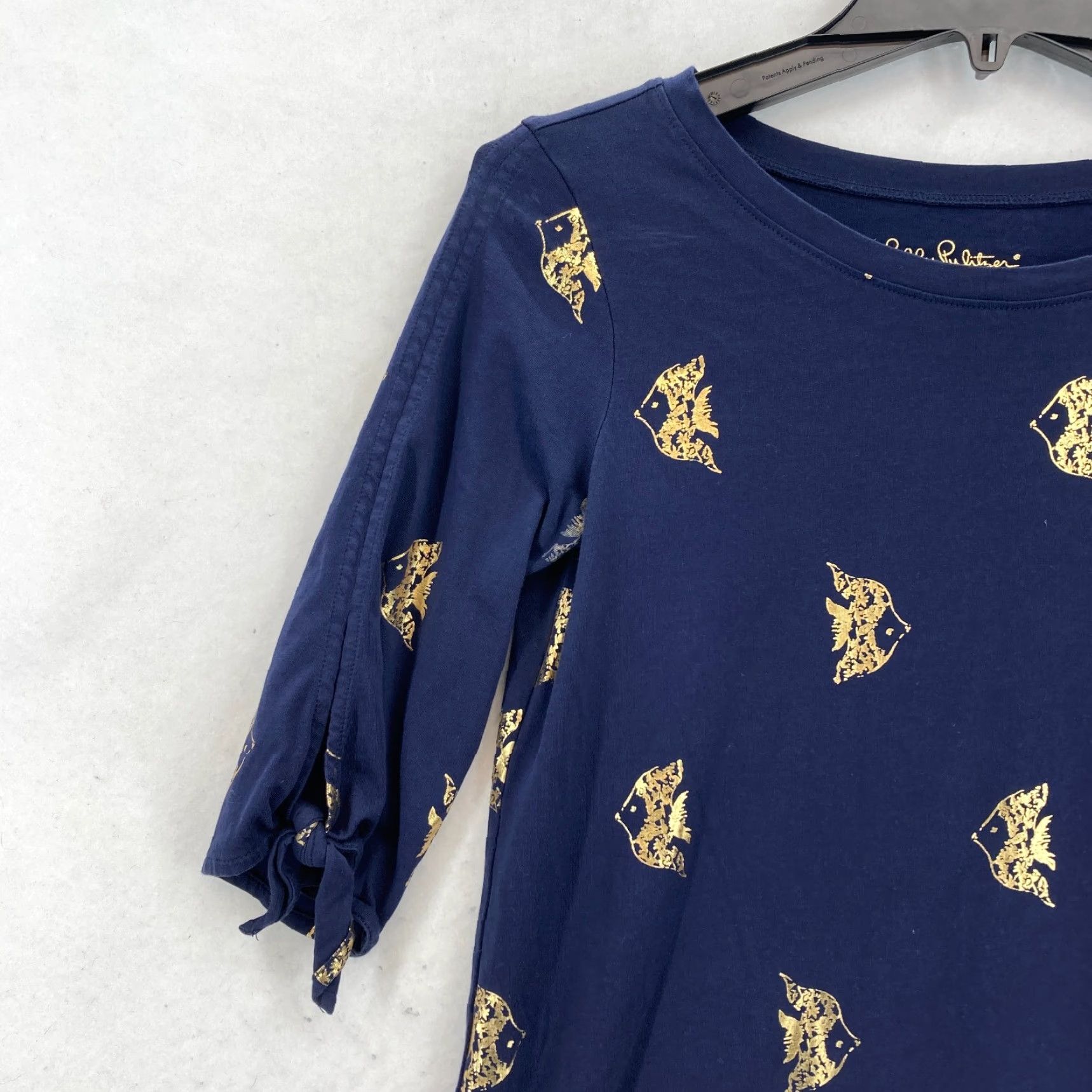 Lilly Pulitzer XS Navy Gold Foil Fish Print Tunic Dress Pima Cotton Nautical