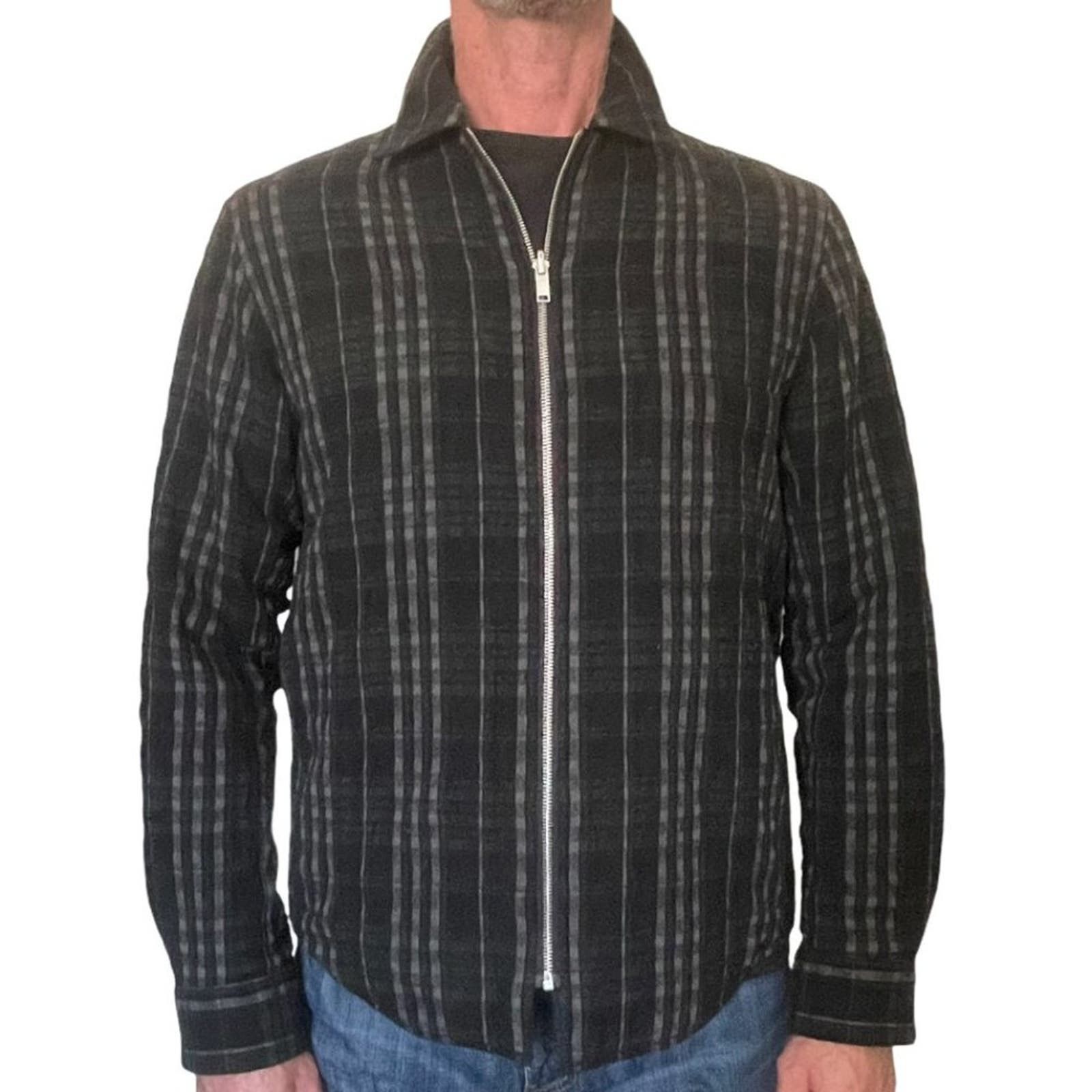 image of NWOT Theory Wooly Plaid Zip-Front Reversible Jacket Medium in Grey, Men's