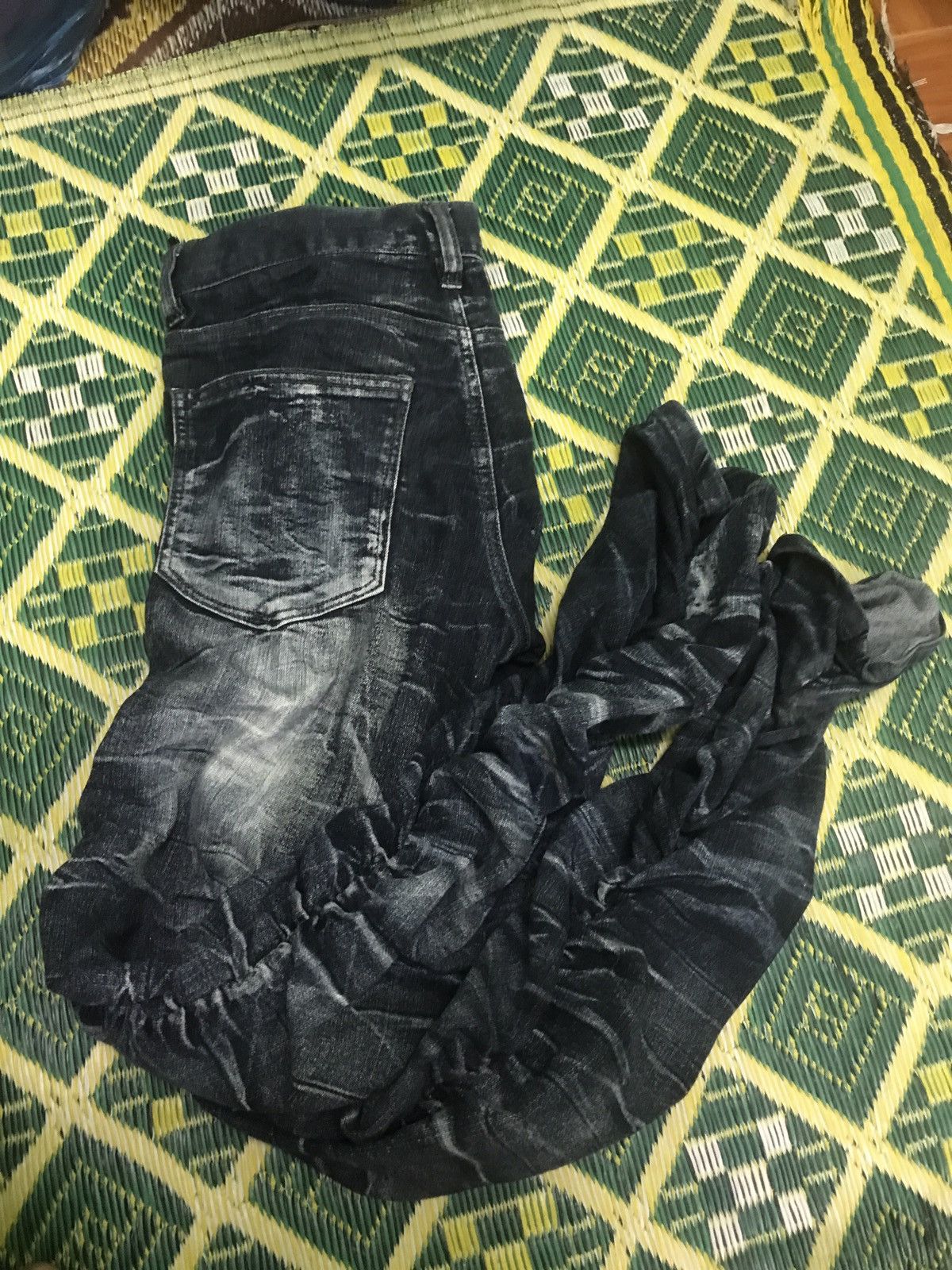 Japanese Brand Vintage Distressed Stacked Denim Jeans Washed Black Slim Fit Size US 33 - 18 Thumbnail