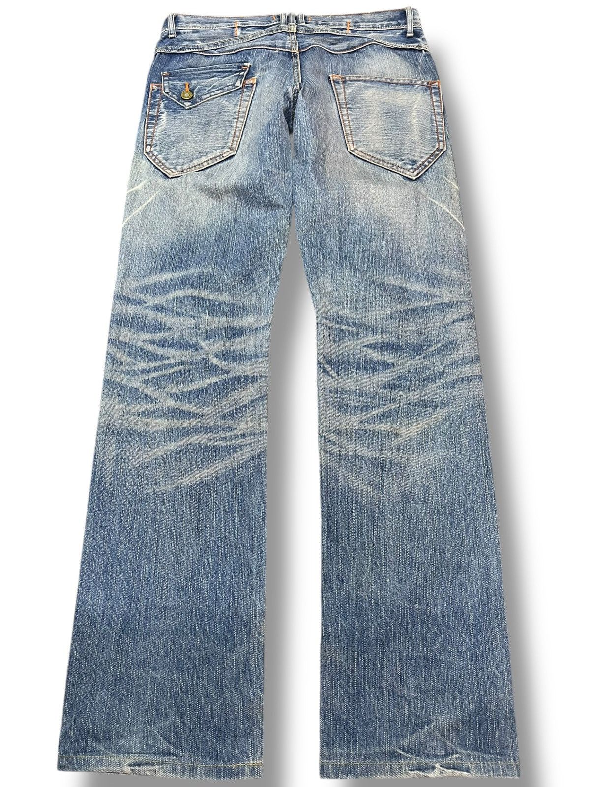 Japan Blue × Le Grande Bleu (L.G.B.) Vintage Blue Way Whiskers Grunge Faded Denim Size US 30 / EU 46 - 8 Thumbnail