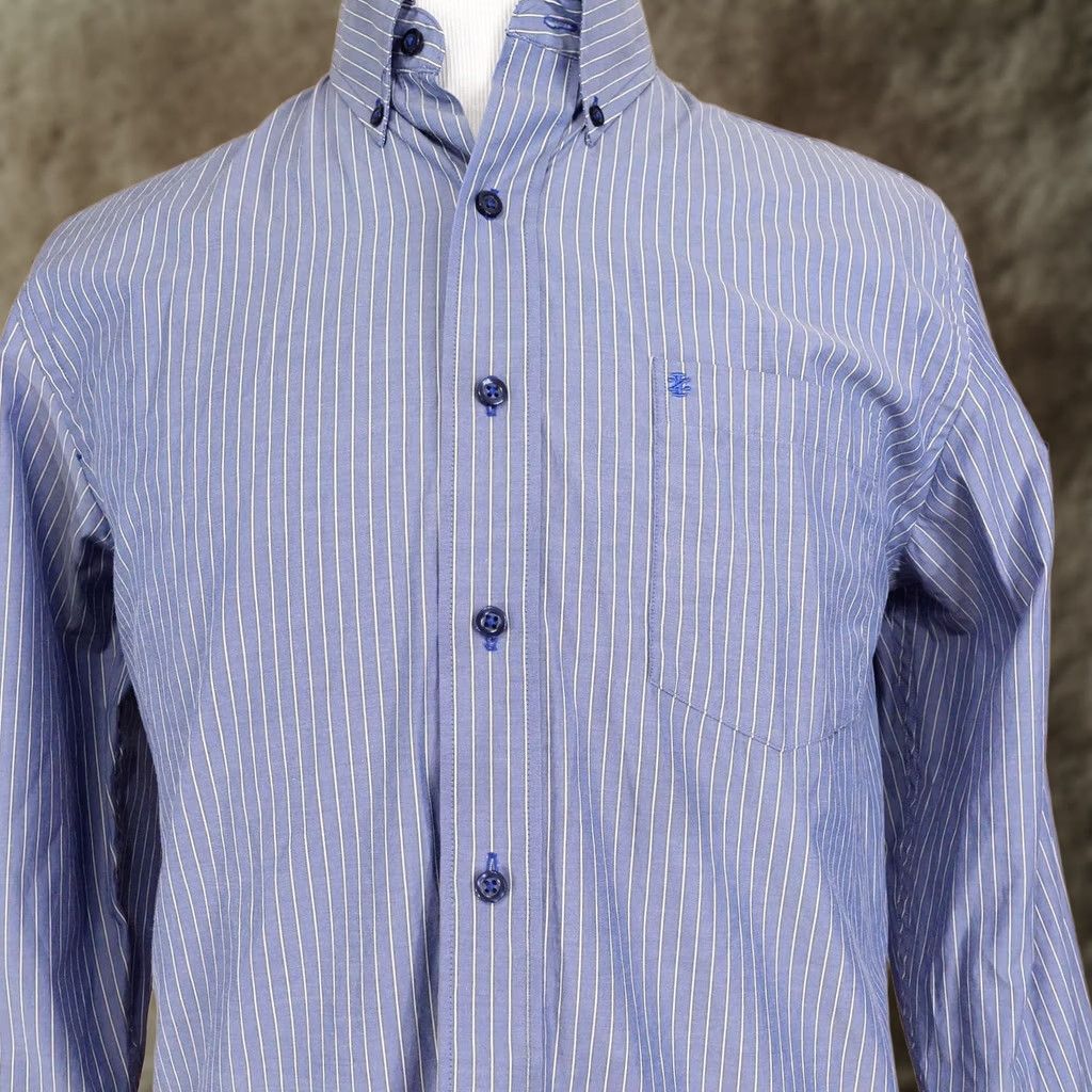 Izod IZOD Shirt Mens M Blue Striped Long Sleeve Button Regular Fit Casual Size US M / EU 48-50 / 2 - 1 Thumbnail