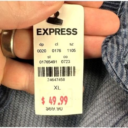 Express Express Shirt Mens XL 17-17.5 Blue Pencil Stripe Button-Down Long Sleeve Dress Shirt Size 46R - 2 Thumbnail