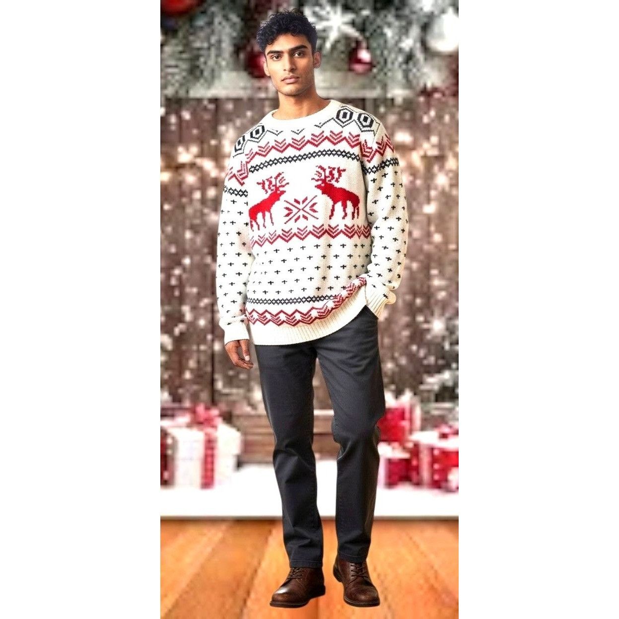 Other v28 Ugly Christmas Reindeer Sweater Unisex Large Winter Merr Size US L / EU 52-54 / 3 - 2 Thumbnail
