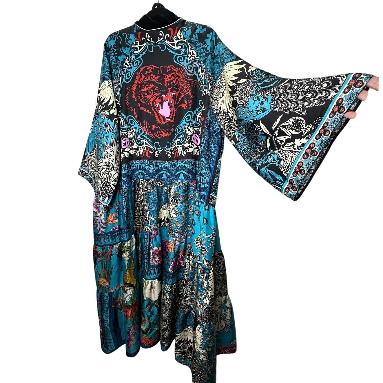 F.R.S F.R.S. Cream Black Blue Red Multi Bird Floral Tiger Kimono M Size 27" / US 4 / IT 40 - 1 Thumbnail
