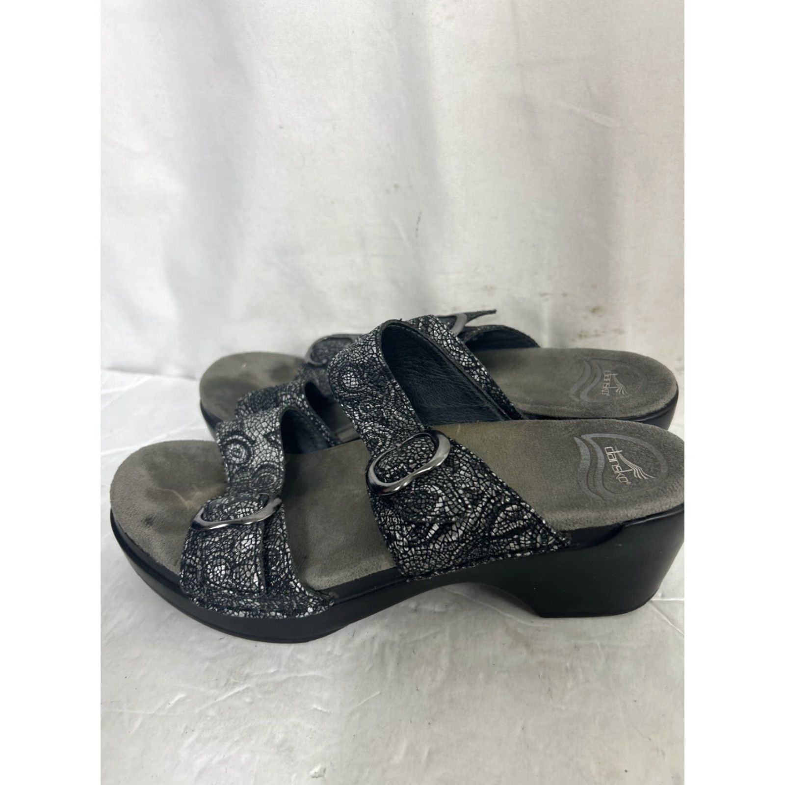 Dansko VINTAGE Dansko Womens Slide Double Strap Clog Sandals Black Gray Print Leather Size 37 Size US 7 / IT 37 - 7 Thumbnail