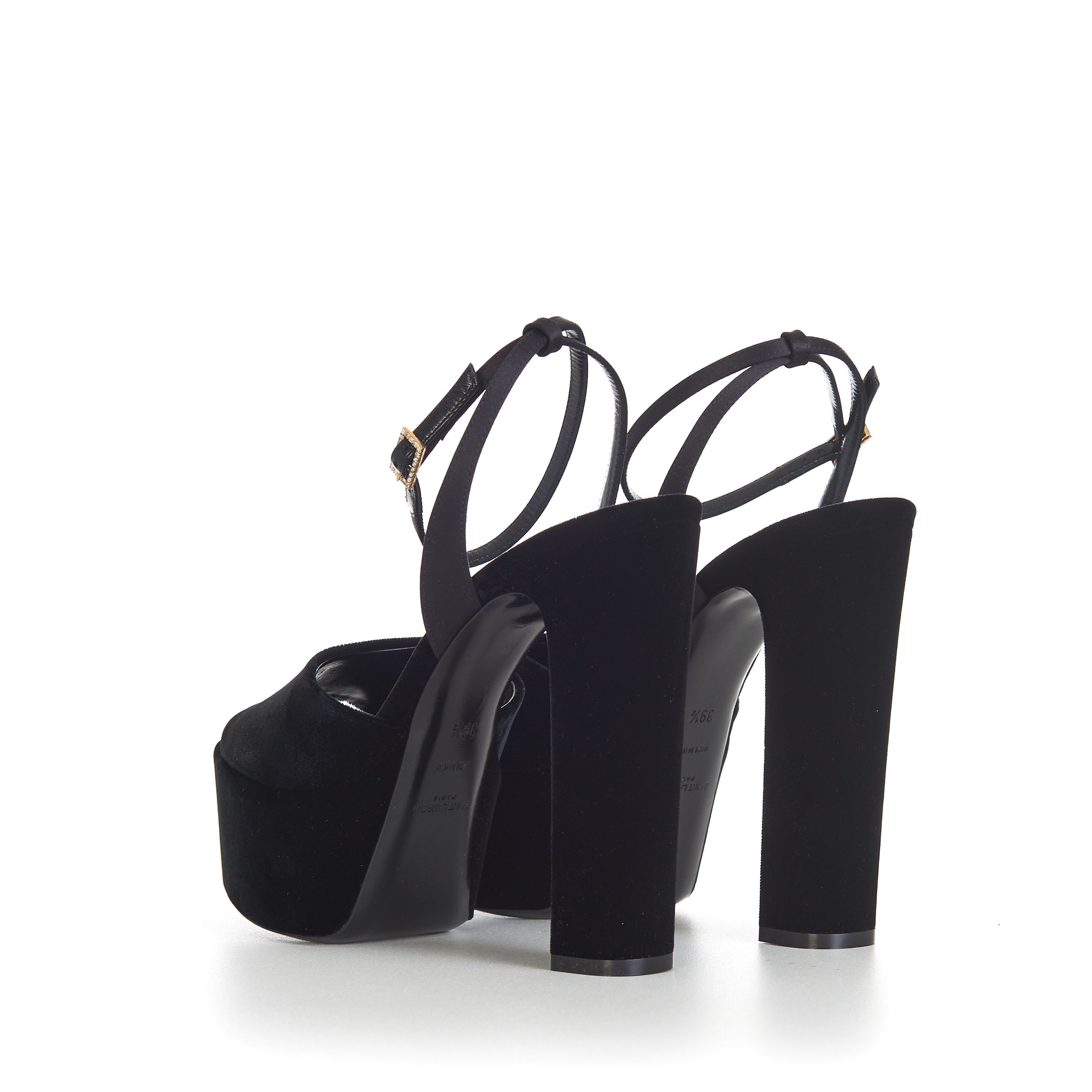 Saint Laurent Paris JODIE Black Velvet Platform Sandals Size US 9.5 / IT 39.5 - 6 Thumbnail