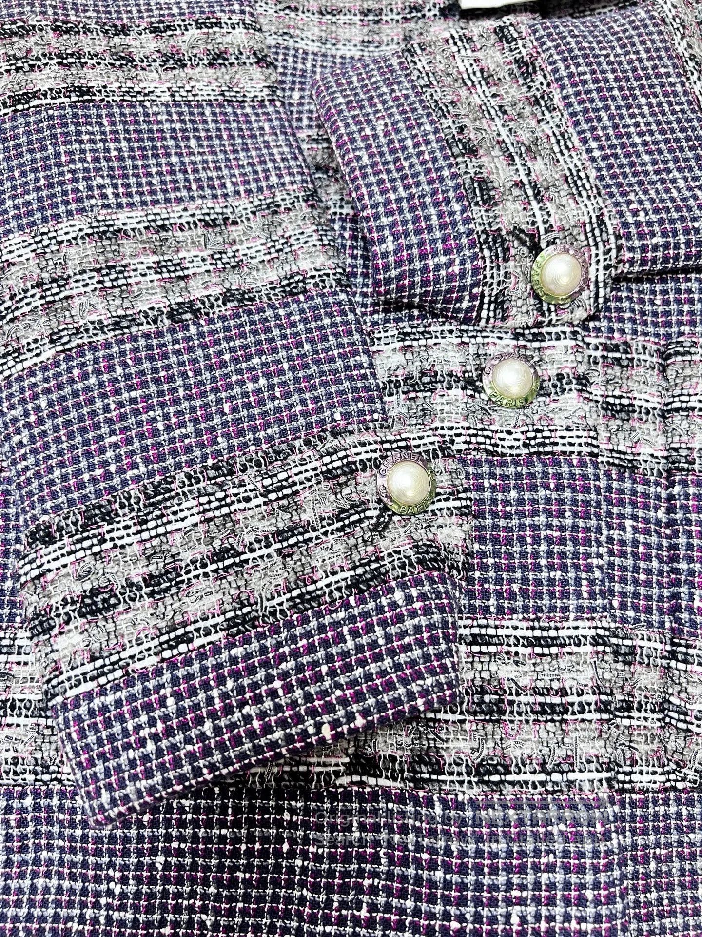 Chanel Chanel Purple Striped Tweed Coat. Size US S / EU 44-46 / 1 - 5 Thumbnail