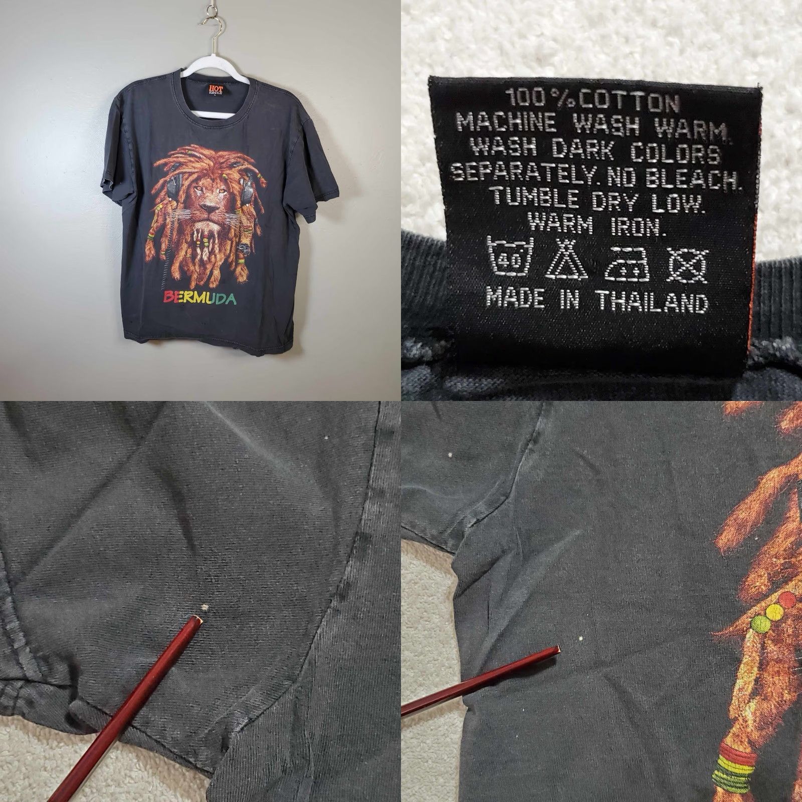 Vintage VINTAGE Hot Eagle T-Shirt Double-Sided Rasta Lion Black Large L 90s Y2K Men Shirt Size US L / EU 52-54 / 3 - 8 Thumbnail