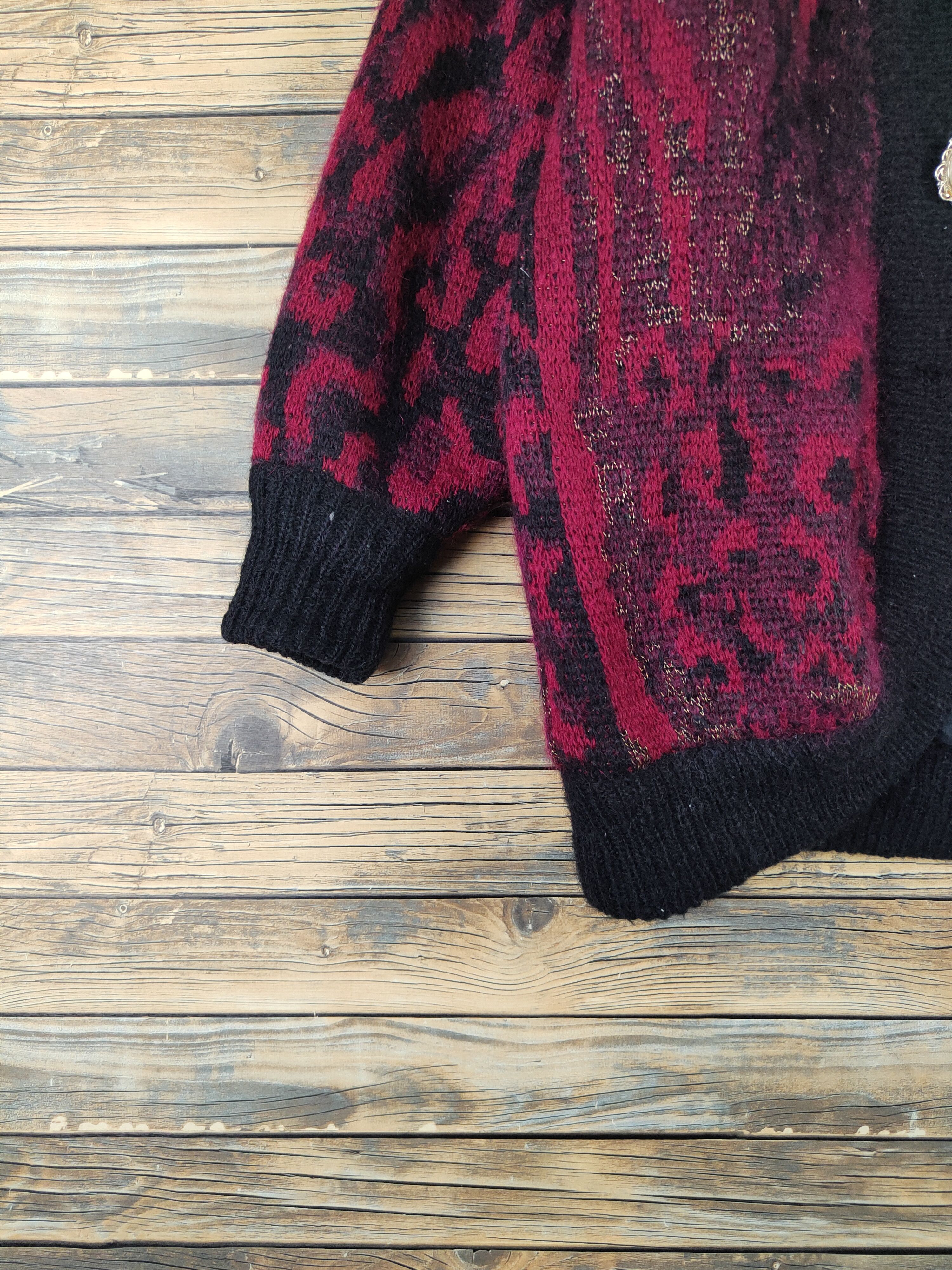 Aran Isles Knitwear Cokett Black Red Wool Knitwear Cardigan #W2105 Size L / US 10 / IT 46 - 5 Thumbnail