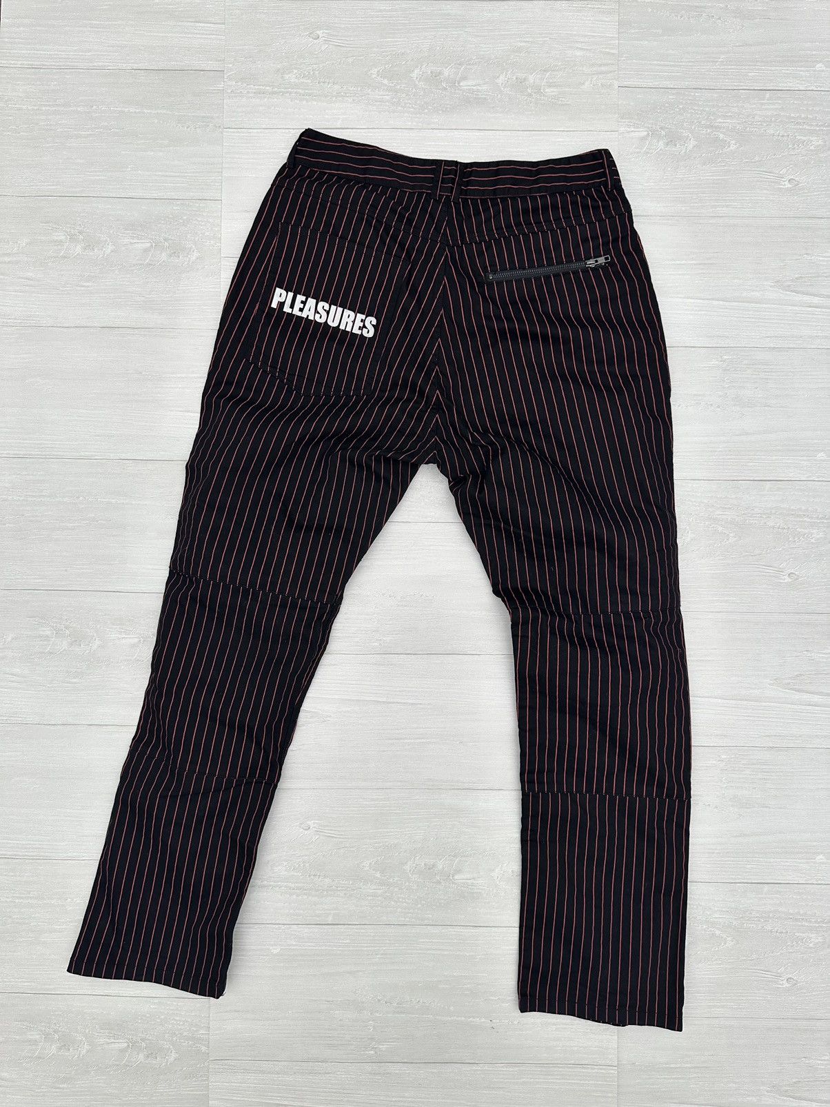 Pleasures Pleasures Red + Black Striped Zip Logo Denim Jeans Sz. 34 Size US 34 / EU 50 - 3 Thumbnail