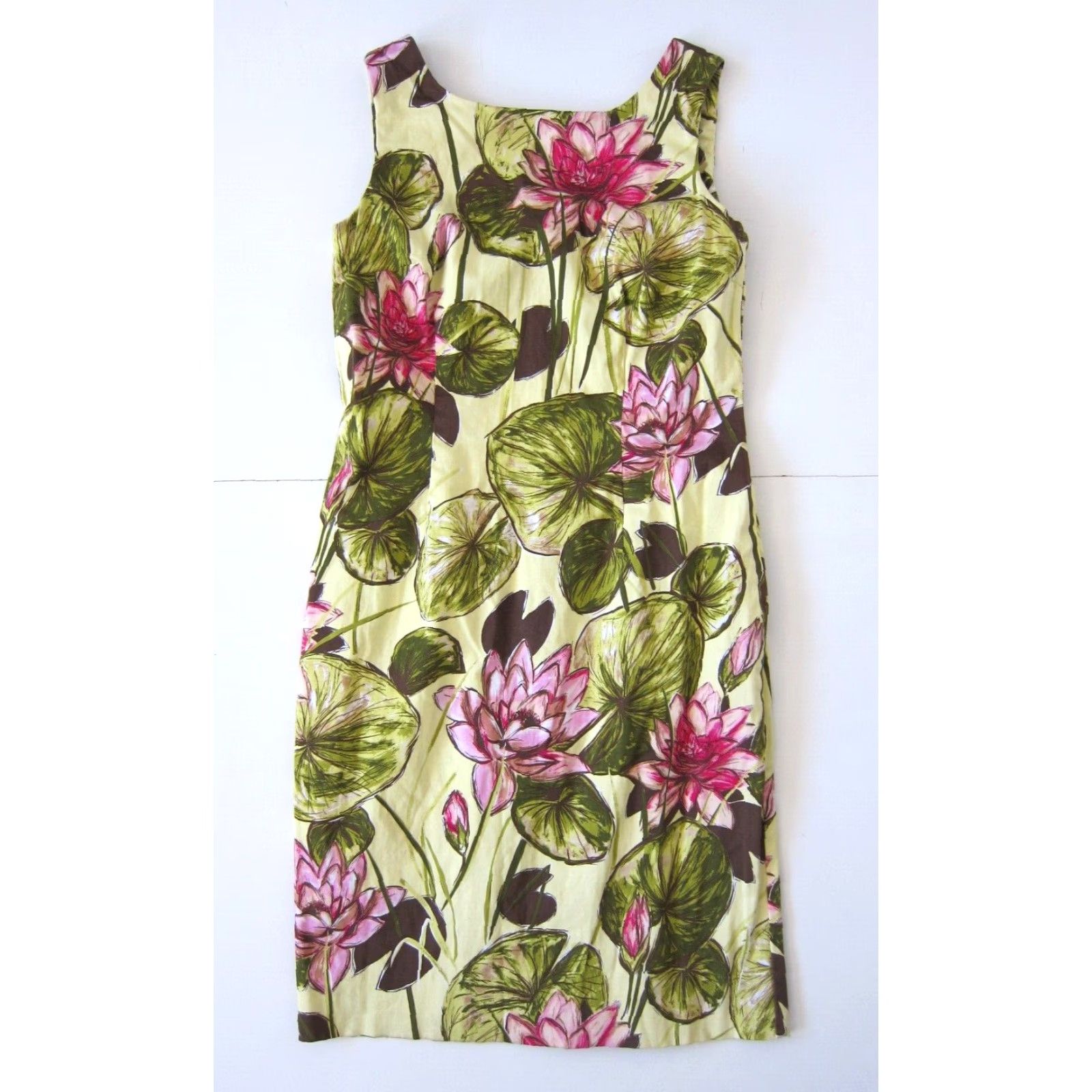 Talbots Talbots Pink Green Brown Yellow Floral Cotton Stretch A-Line Tank Dress 4 Womens Shirt Size S / US 4 / IT 40 - 2 Thumbnail