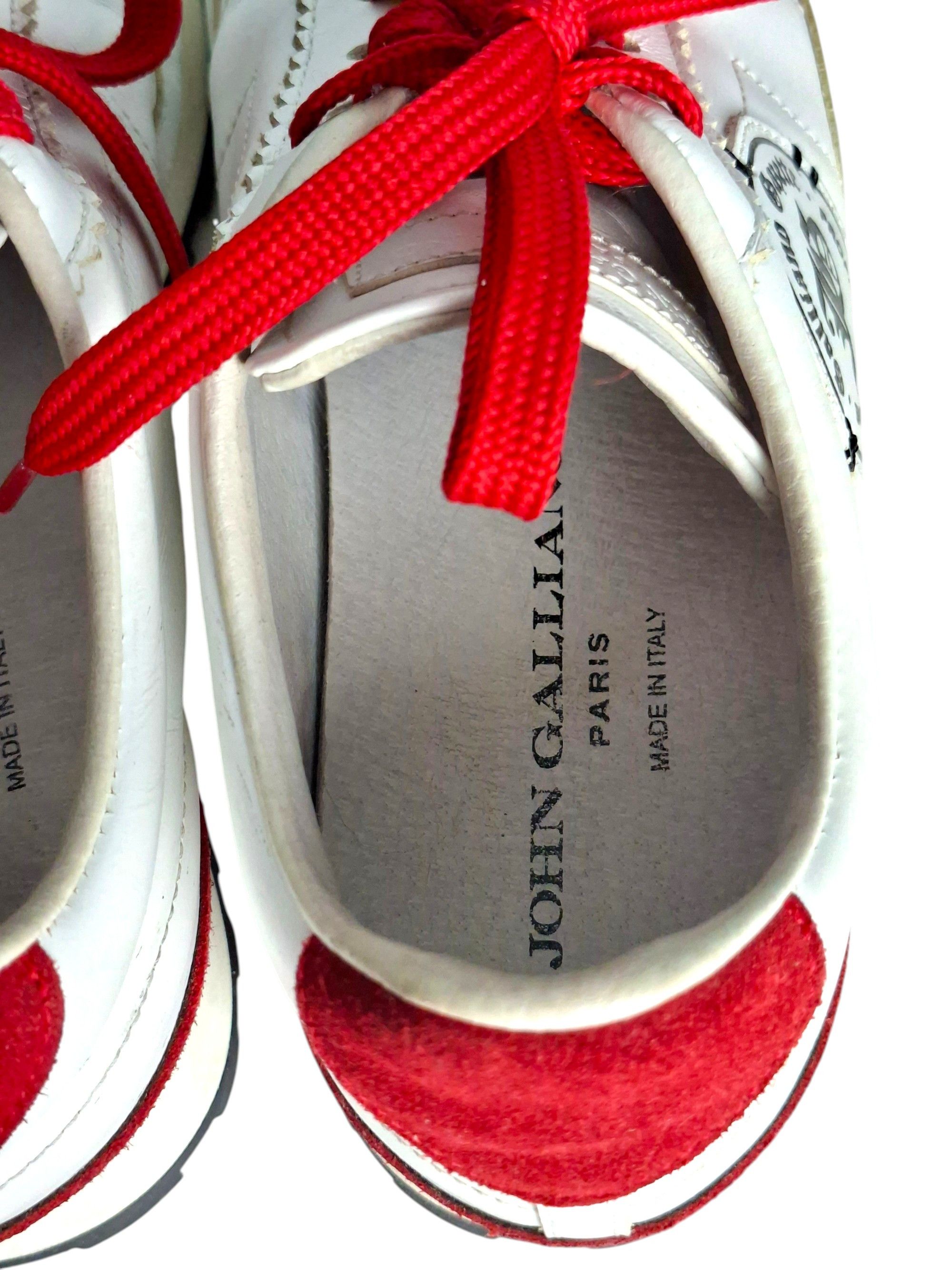 John Galliano John Galliano Gazette White Leather Sneakers Red Suede Y2K Size US 7.5 / IT 37.5 - 4 Thumbnail