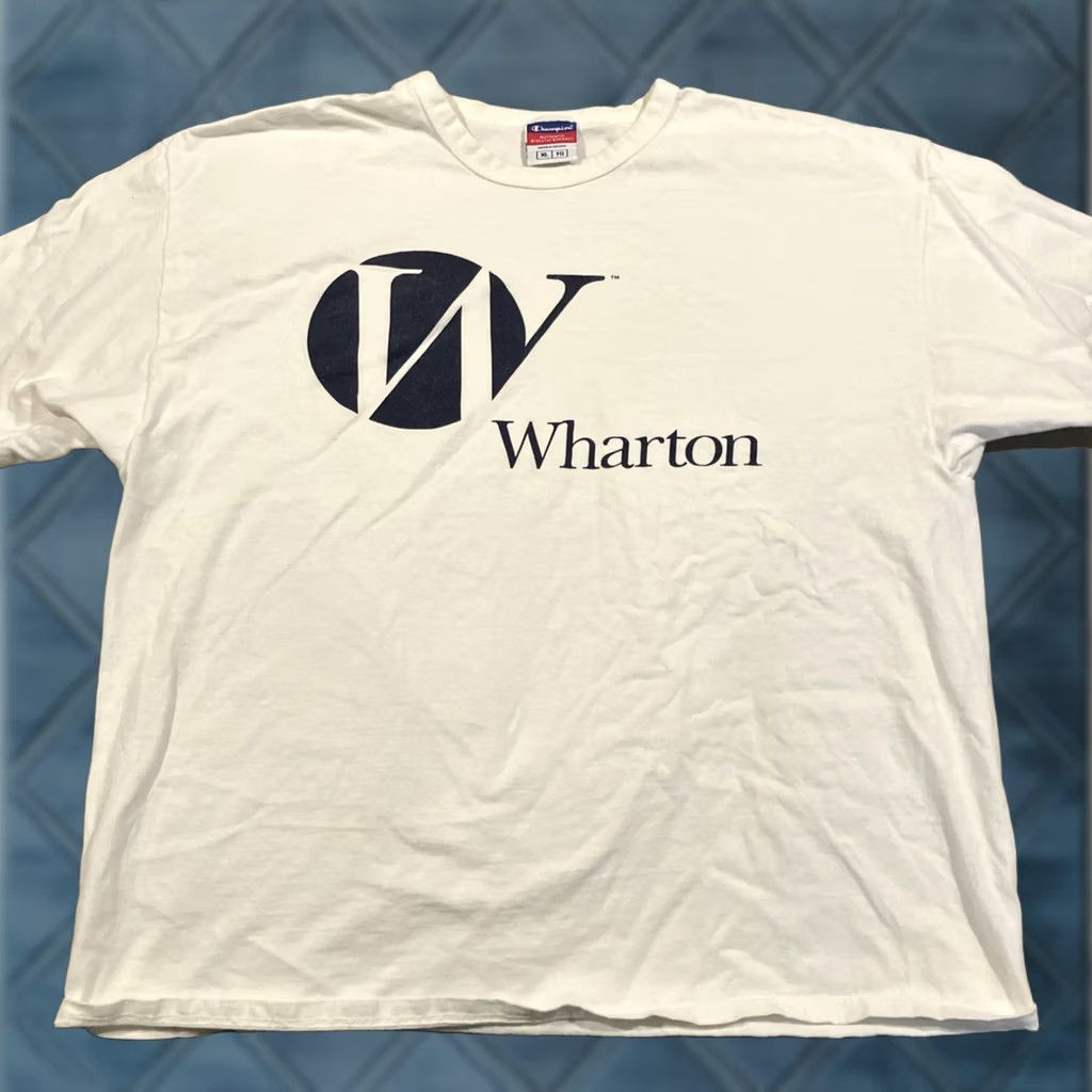 Champion VINTAGE Champion T Shirt XL White Wharton School of Business PENN University 90s University Mens Crew Neck Short Sleeve Graphic Print Size US XL / EU 56 / 4 - 1 Thumbnail