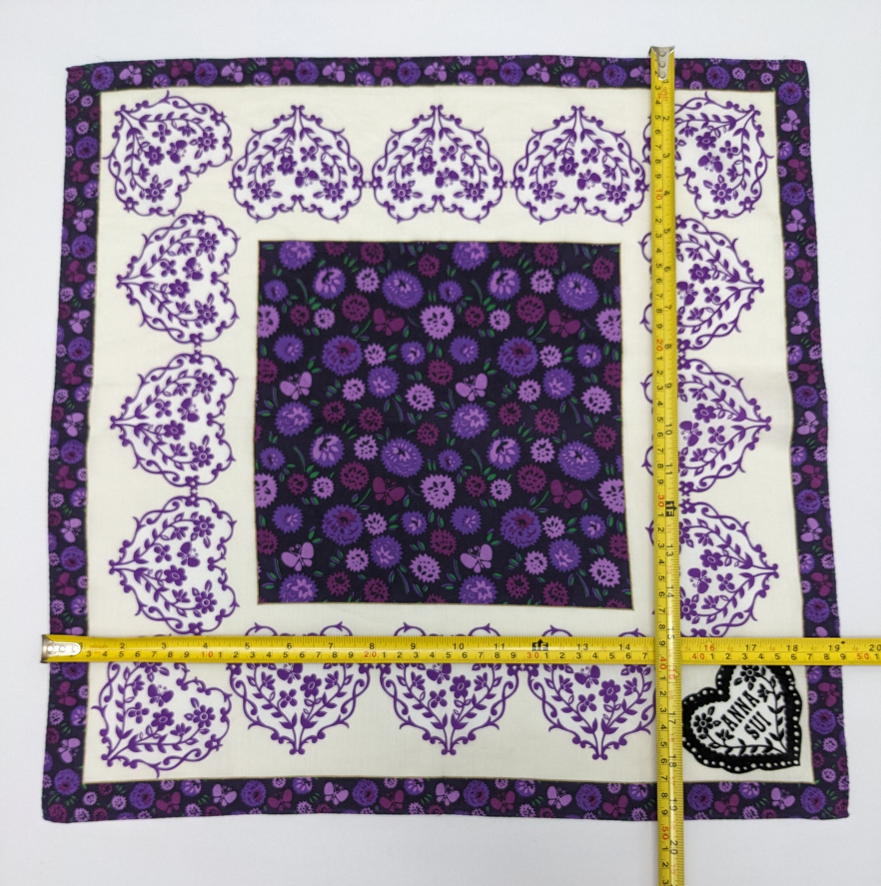Anna Sui Anna Sui Purple Floral & Butterfly Heart Motif Handkerchief Size ONE SIZE - 4 Thumbnail