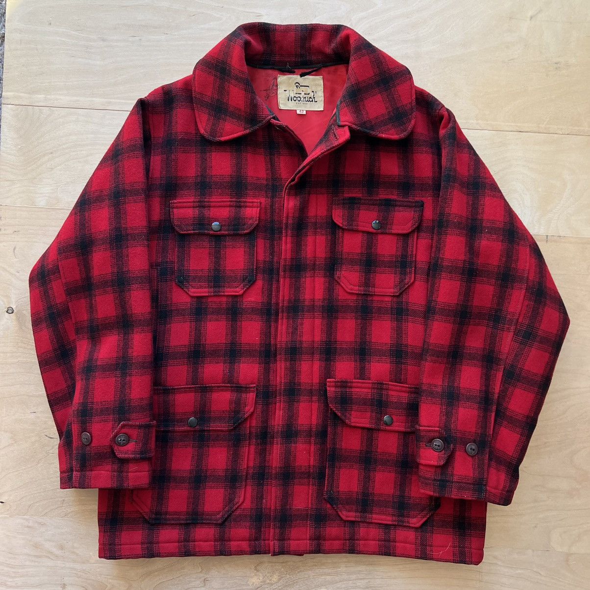 Vintage Woolrich Buffalo Plaid Chore Jacket 42 Red Black 80s