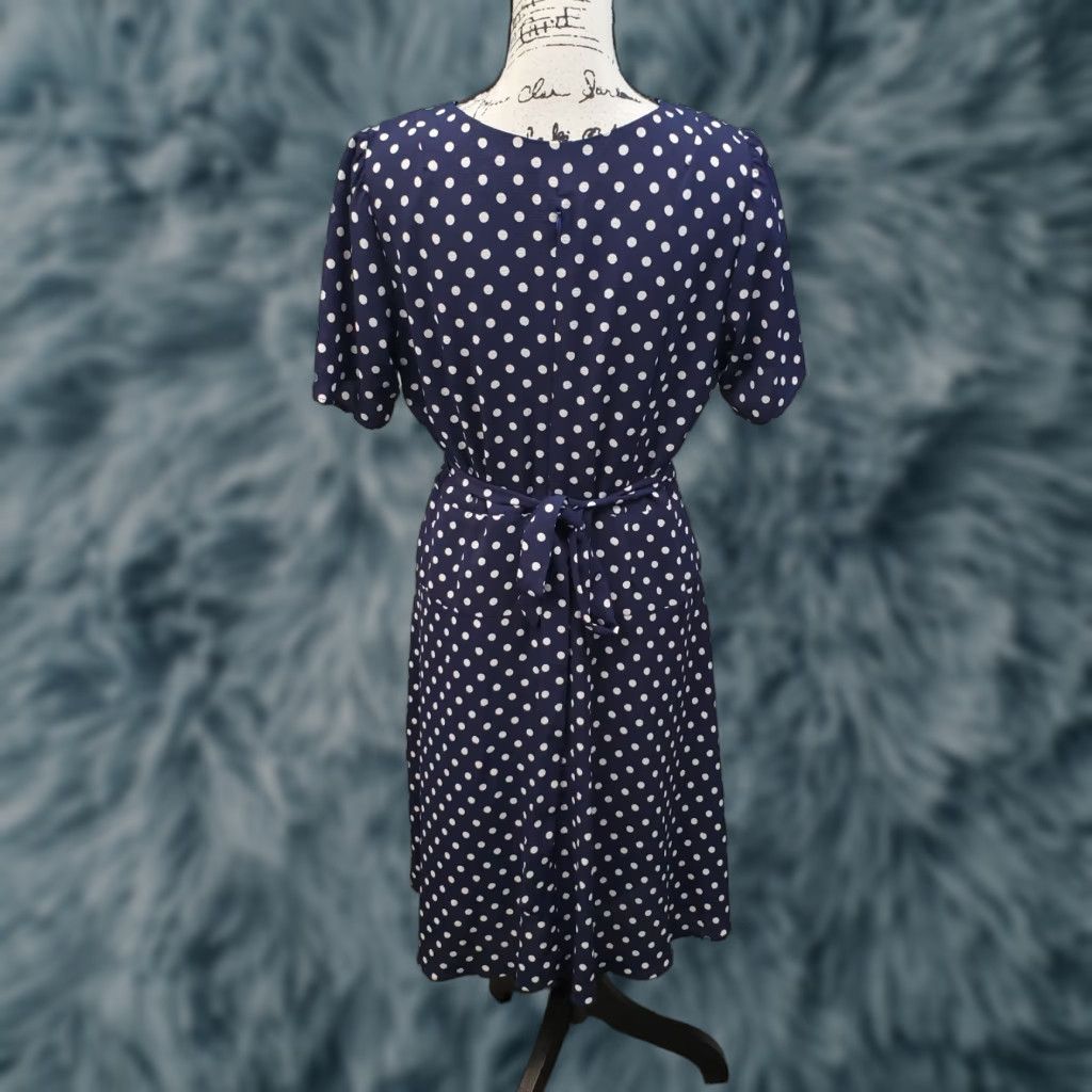Vintage Rabbit Wrap Dress Womens Size 12 Navy White Polka Dot Lined Swing Hem Zip V-Neck Size XL / US 12-14 / IT 48-50 - 1 Thumbnail