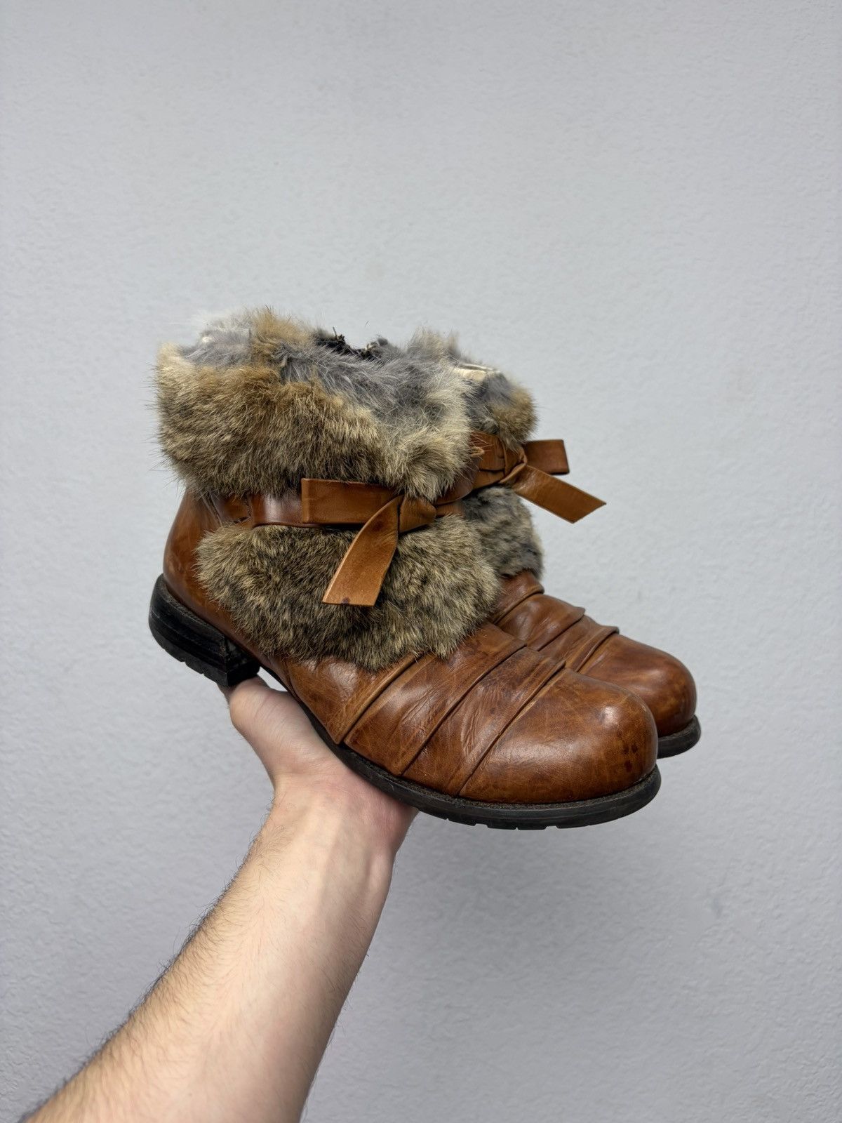 If Six Was Nine Vintage 00s Guidi CCP Style Fur Faux Leather Biker Boots Size US 8 / EU 41 - 1 Thumbnail
