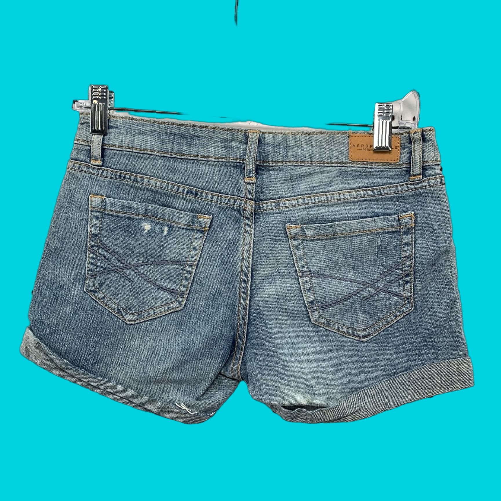 Vintage Aéropostale Denim Bermuda Shorts Womens 0 Blue Distressed Cuffed Hem 28x3 Size 25" / US 0 / IT 36 - 1 Thumbnail