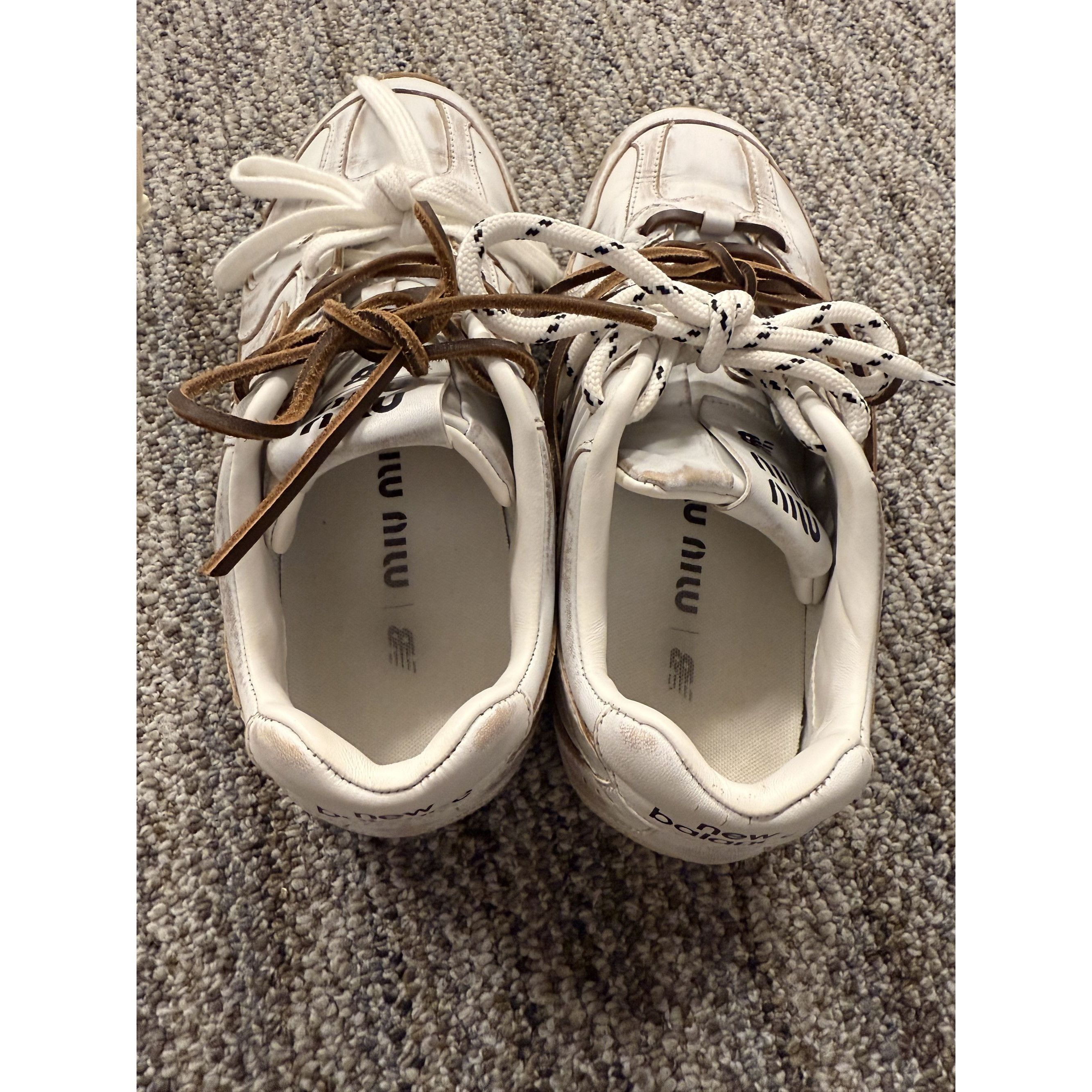 Miu Miu Miu Miu X New Balance Womens Sneakers 37 White Leather Made Size US 7 / IT 37 - 12 Thumbnail