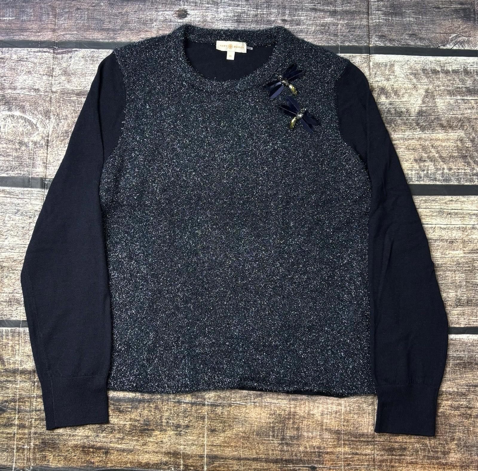 Other Tory Burch Sweater Women XL Merino Wool Dragonfly Glitter Size XL / US 12-14 / IT 48-50 - 1 Thumbnail