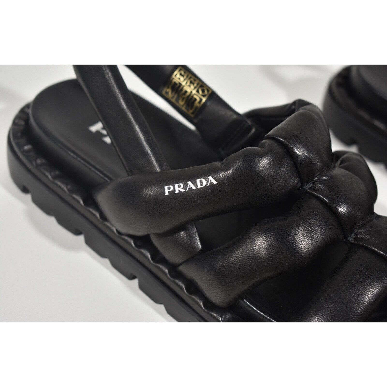 Prada Prada Blow Black Padded Leather Logo Strappy Slingback Size US 11 / IT 41 - 5 Thumbnail