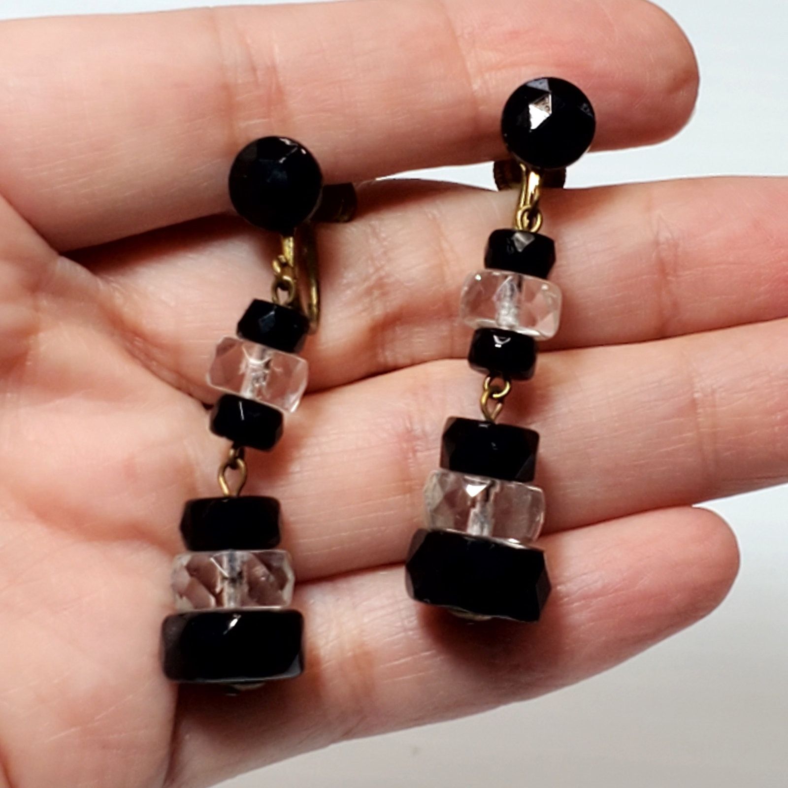 Other Western Germany Faceted Bead Dangle Screw Back Earrings 2" Size ONE SIZE - 2 Thumbnail