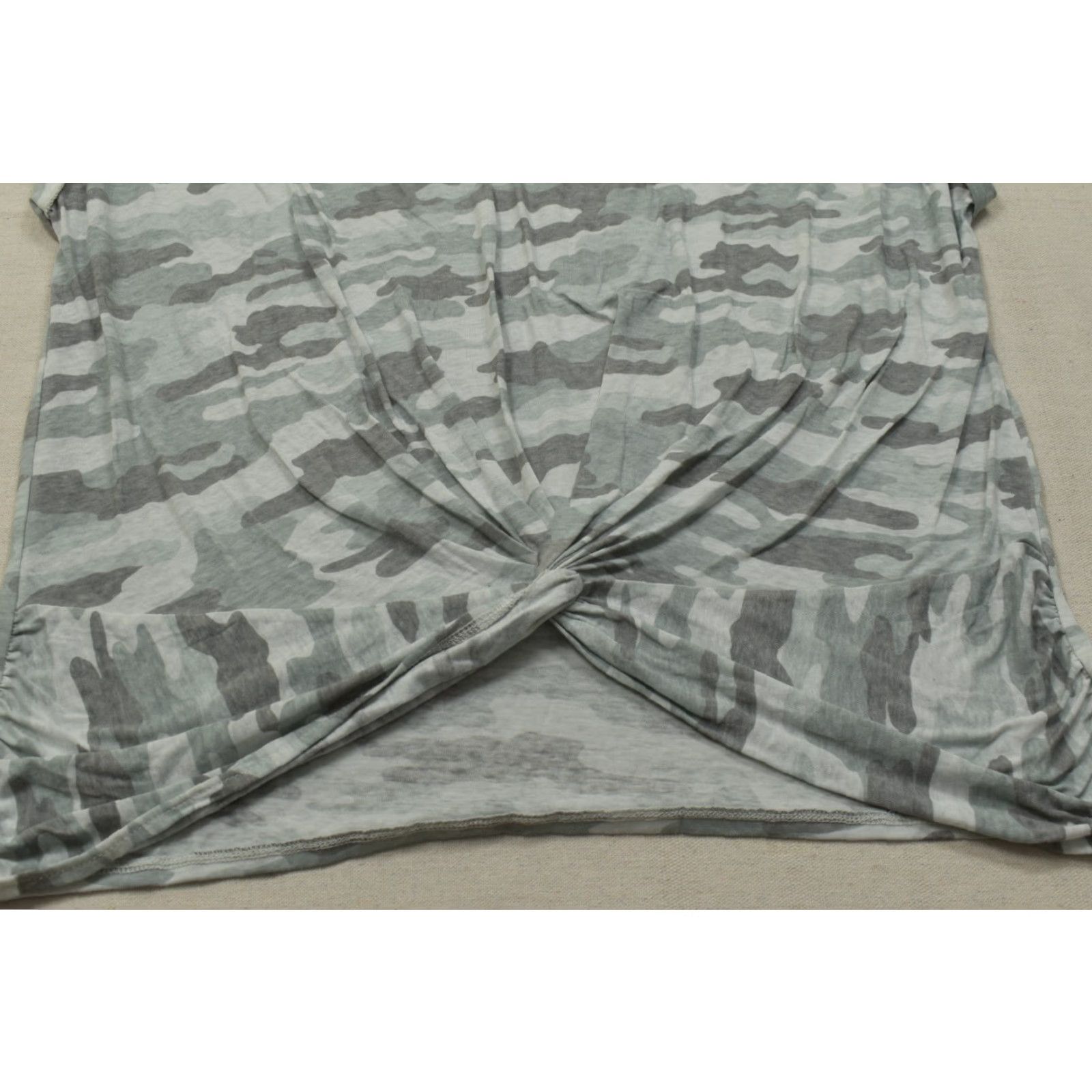 Lucky Brand Lucky Brand T-Shirt Womens 1X Plus Gray Camouflage Short Sleeve Front Knot Tee Embroidered Cotton Pullover Round Neck Casual All Season Size 40" / US 18 - 6 Thumbnail