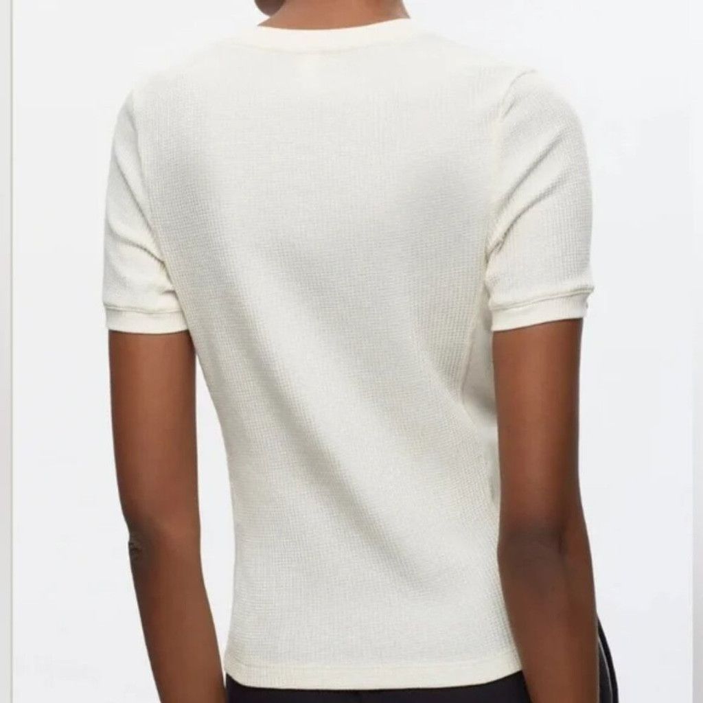 Kotn KOTN Ribbed Cream Contemporary White V-Neck T-shirt Size L Size L / US 10 / IT 46 - 2 Thumbnail