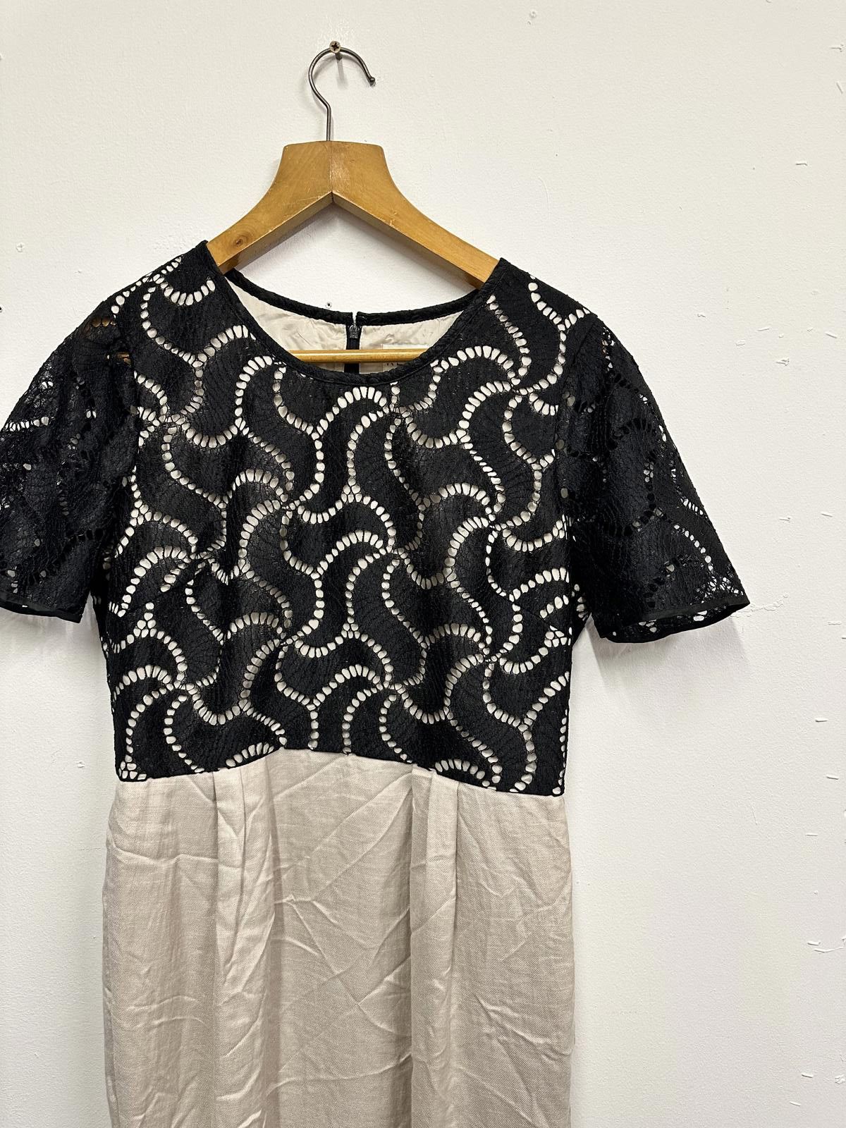 Reiss REISS Two-Tone Black and Cream Lace Dress Size L / US 10 / IT 46 - 3 Thumbnail