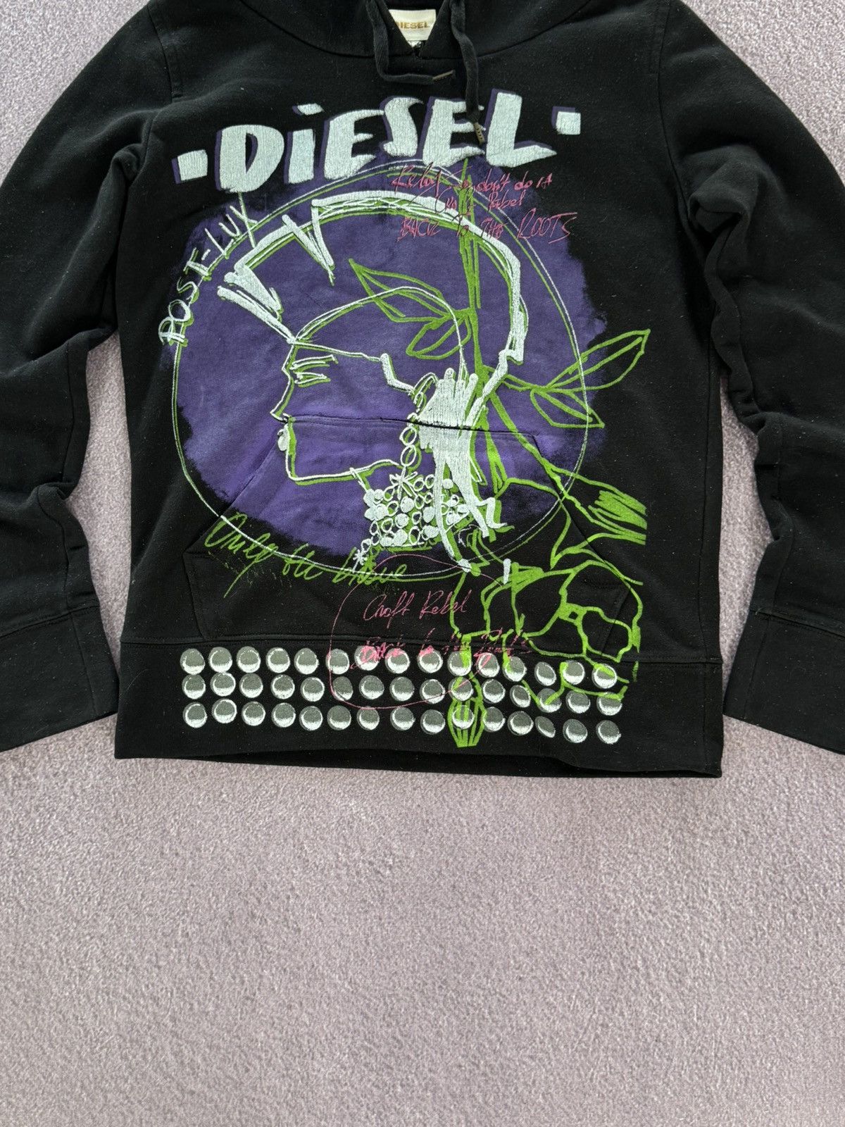 Diesel Diesel 00s Crazy Print Grunge Vibe Y2K Hoodie - Japanese Size S / US 4 / IT 40 - 3 Thumbnail