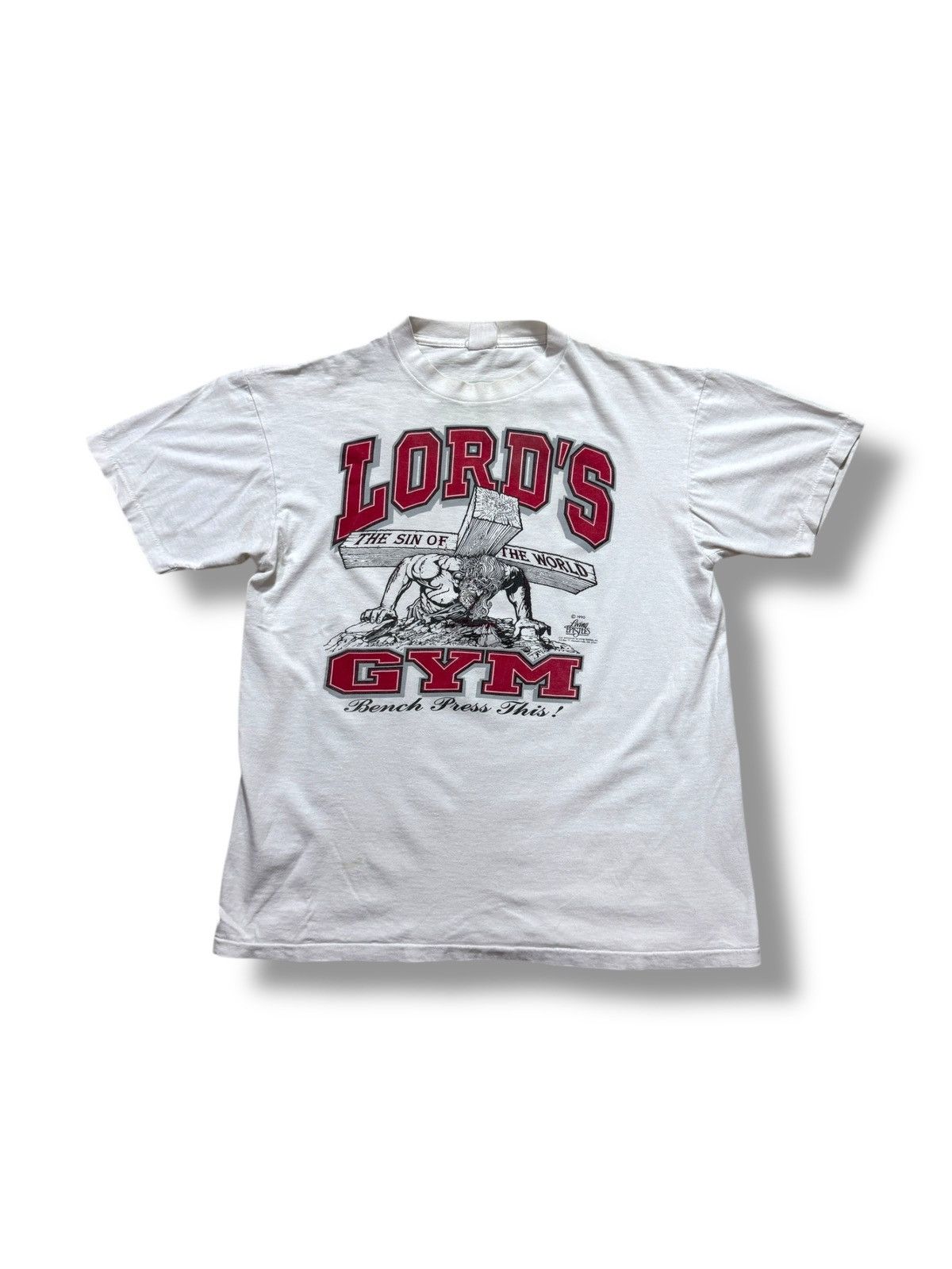 Vintage *RARE* VINTAGE 1990 90s LORD’S GYM GOD BODYBUILDING T-SHIRT Size US XL / EU 56 / 4 - 1 Thumbnail