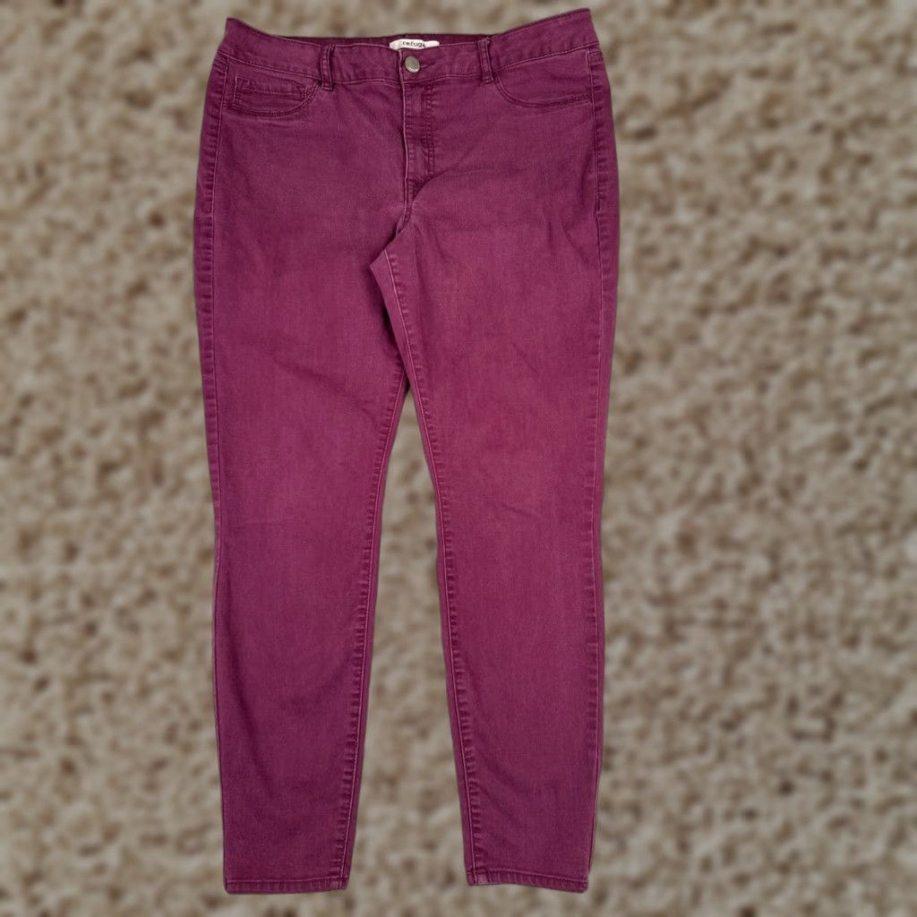 Denime Refuge Jeans Womens 14 Burgundy Skinny Denim Pants Mid Rise 34x27 Size 36" / US 14 / IT 50 - 1 Thumbnail