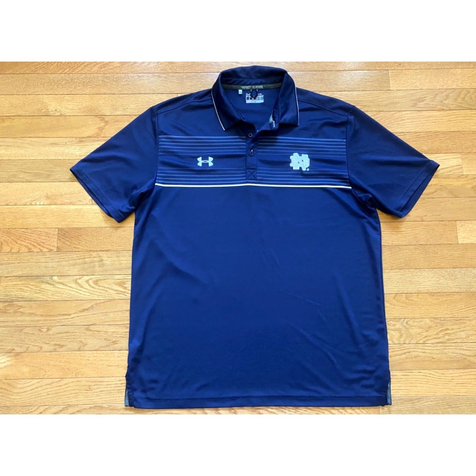 Under Armour Under Armour Mens Notre Dame Blue White Striped Polo XL HeatGear Menswear Polo Shirt Size US XL / EU 56 / 4 - 2 Thumbnail