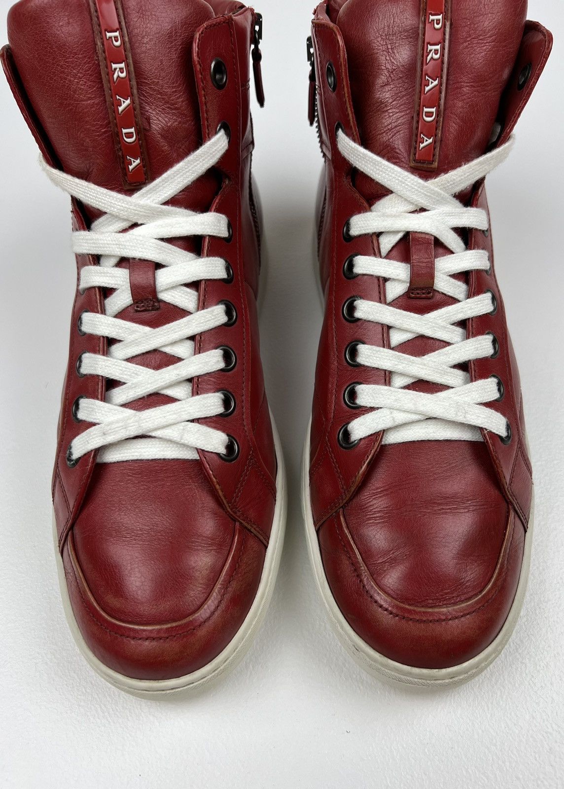 Prada PRADA Sneakers Hi Top Leather Shoes Side Zip Red Tab Logo Size US 10 / EU 43 - 5 Thumbnail