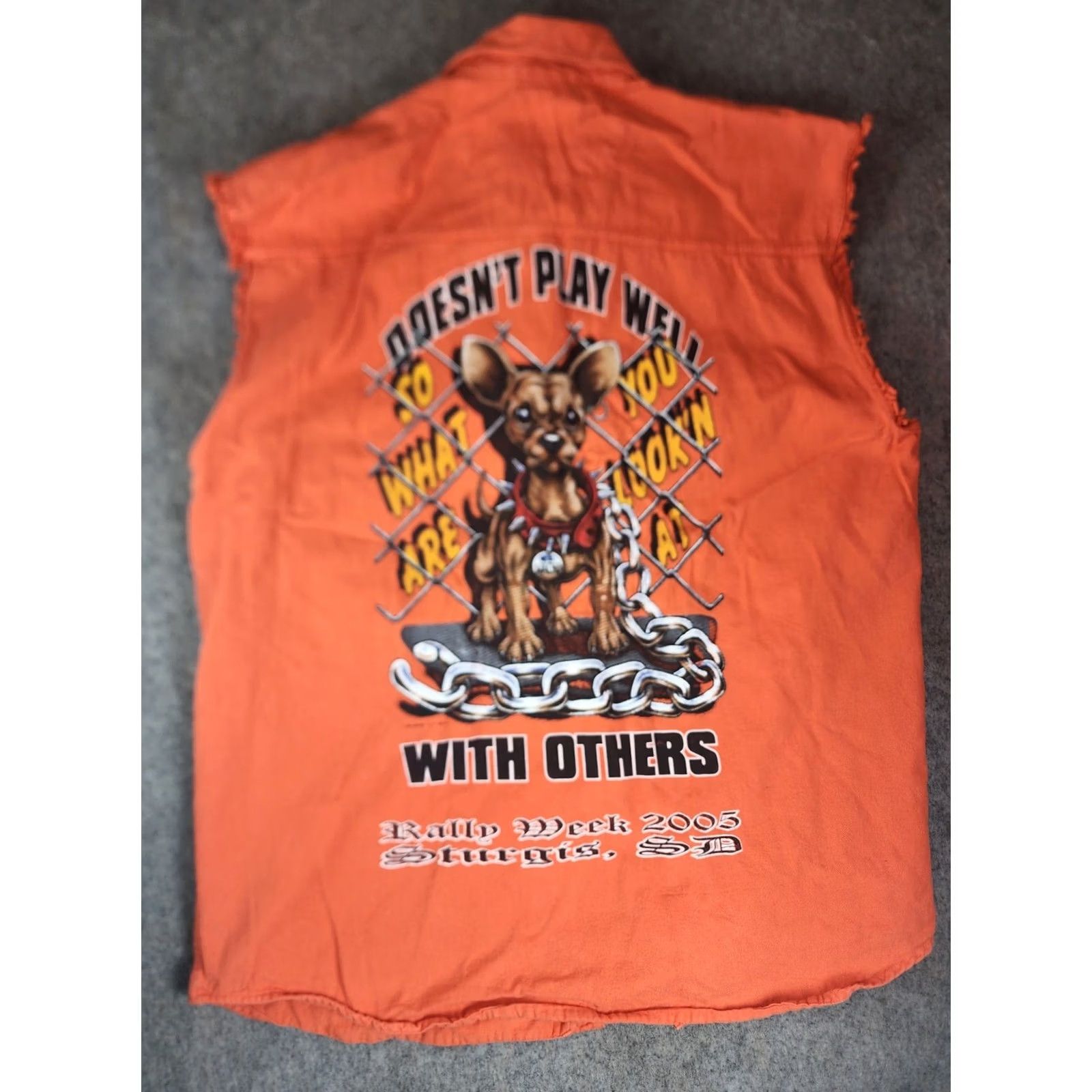 Vintage VINTAGE Biker Design Orange Sleeveless Motorcycle Vest XL Men Size US XL / EU 56 / 4 - 4 Thumbnail