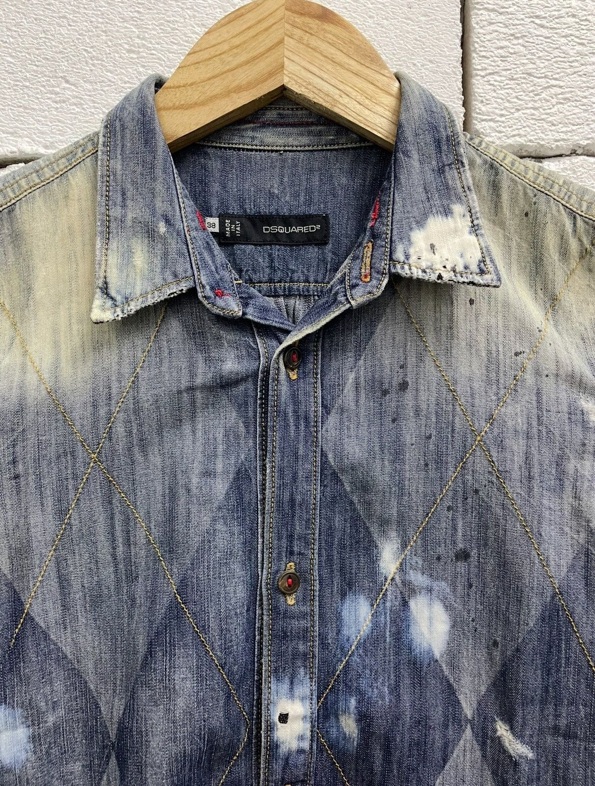 Dsquared2 Rare DSQUARED Denim Shirt Distressed Bleached Argyle Pattern Size M / US 6-8 / IT 42-44 - 5 Thumbnail