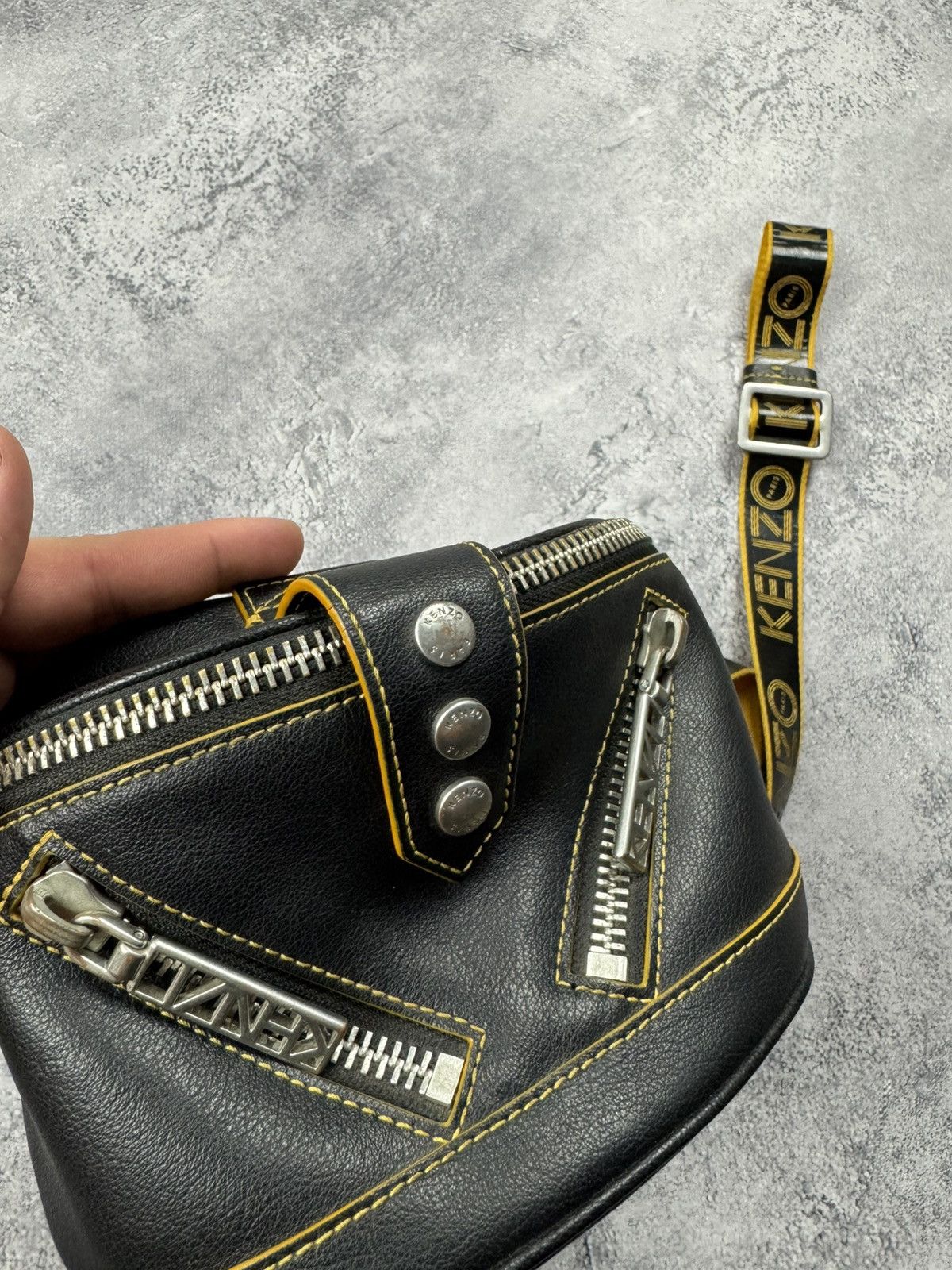 Kenzo Kenzo Leather «Biker» Waist Bag | Yellow Contrast Stitching Size ONE SIZE - 3 Thumbnail