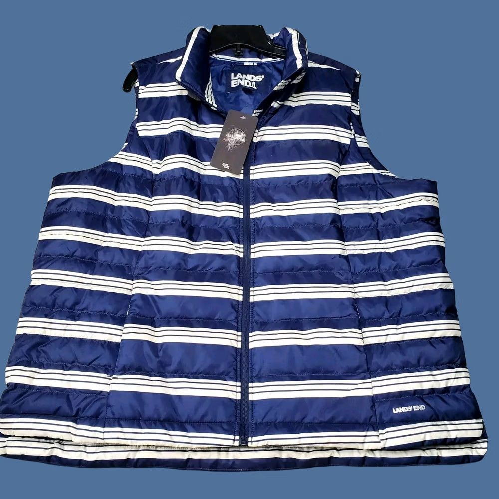 Lands' End Lands End Down Puffer Vest Womens 1X Blue White Striped 600 Fill Outdoor Classic Size XL / US 12-14 / IT 48-50 - 1 Thumbnail